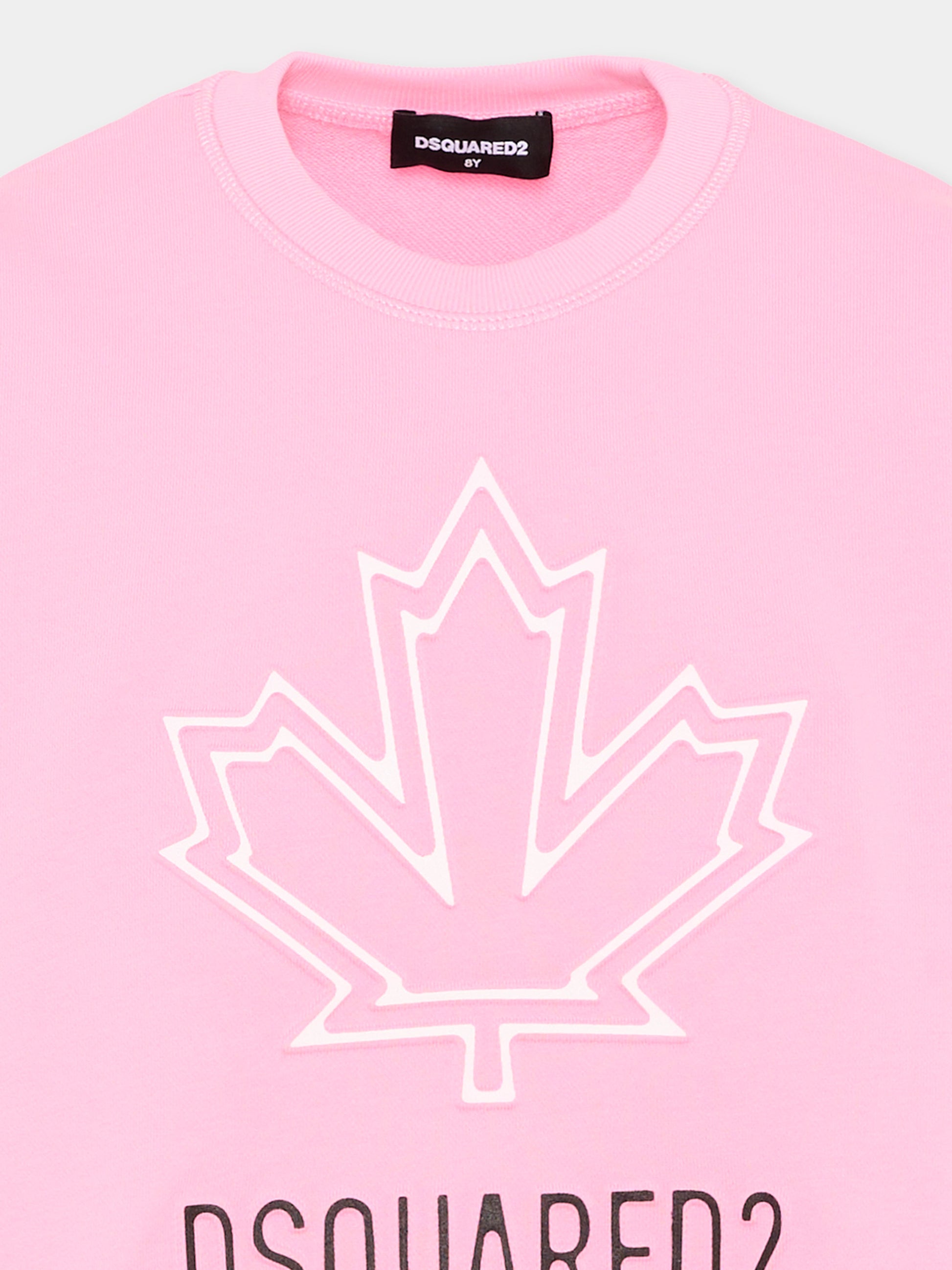 Felpa rosa per bambina con logo,Dsquared2,DQ2786 D0A9U DQ321