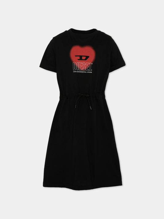 Vestito nero per bambina con logo,Diesel,J02232 0CATM K900