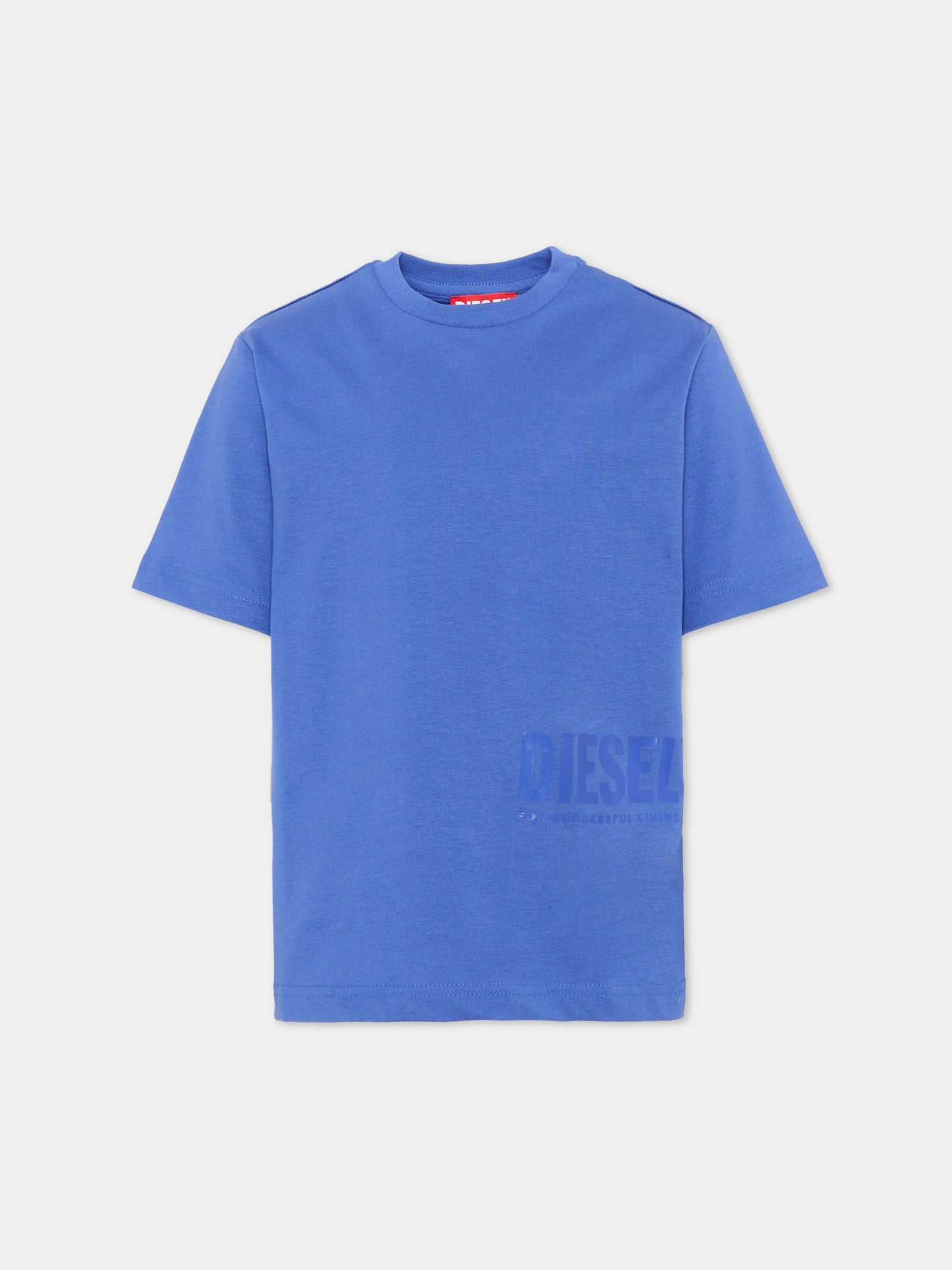 T-Shirt blu per bambino con logo,Diesel,J02283 0CATM K812