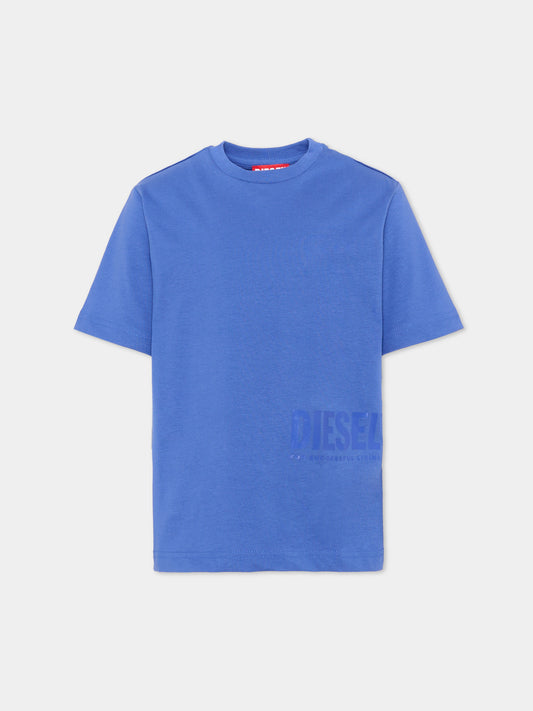 T-Shirt blu per bambino con logo,Diesel,J02283 0CATM K812