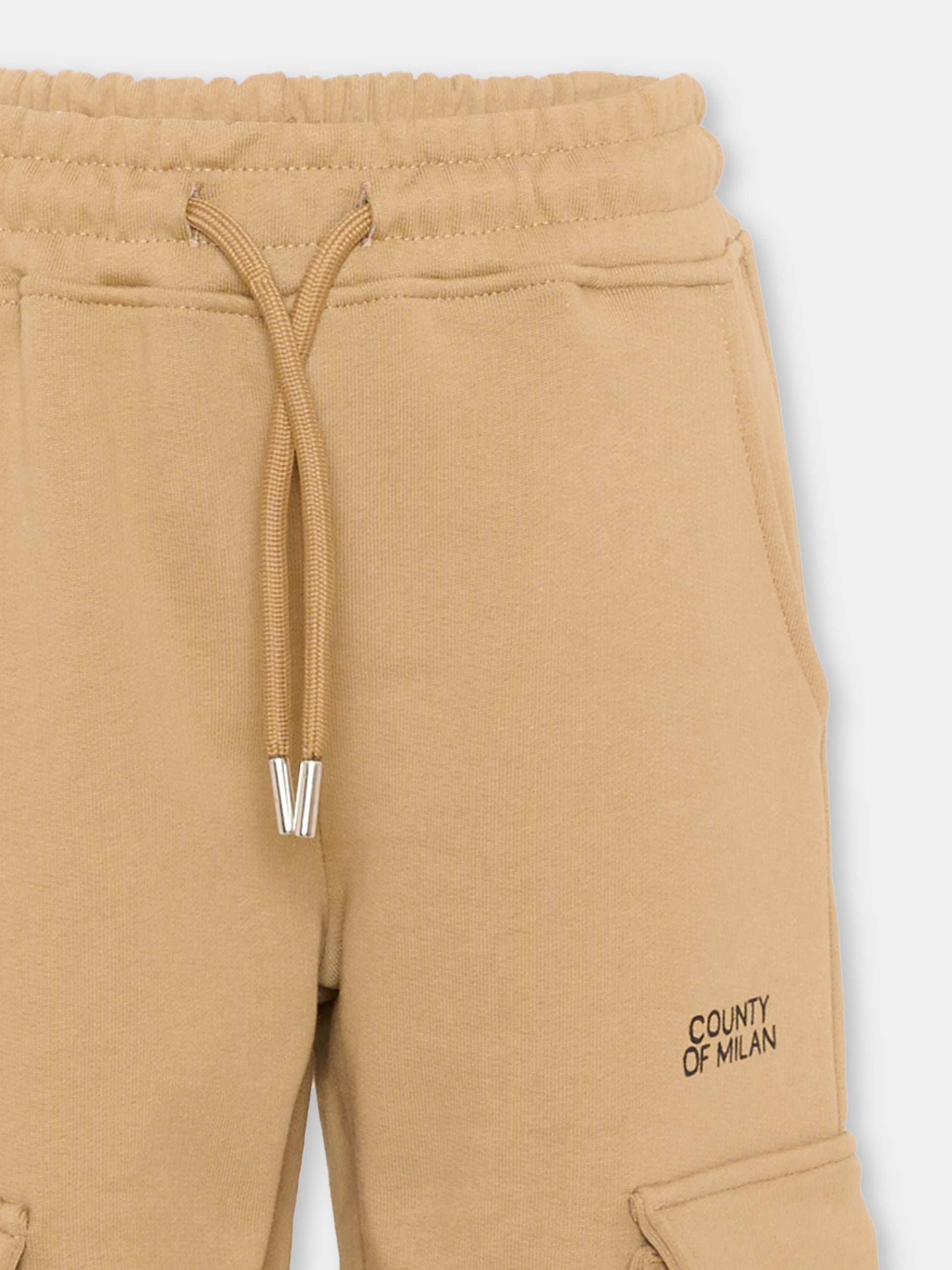 Pantaloni c argo beige per bambino con logo,County Of Milan Kids,F5CMJBFP008 178
