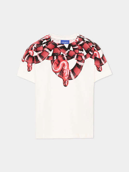 T-Shirt avorio per bambino con serpente,County Of Milan Kids,F5CMJBTH040 002
