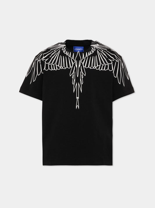 T-shirt nera per bambino con ali,County Of Milan Kids,F5CMJBTH073 110