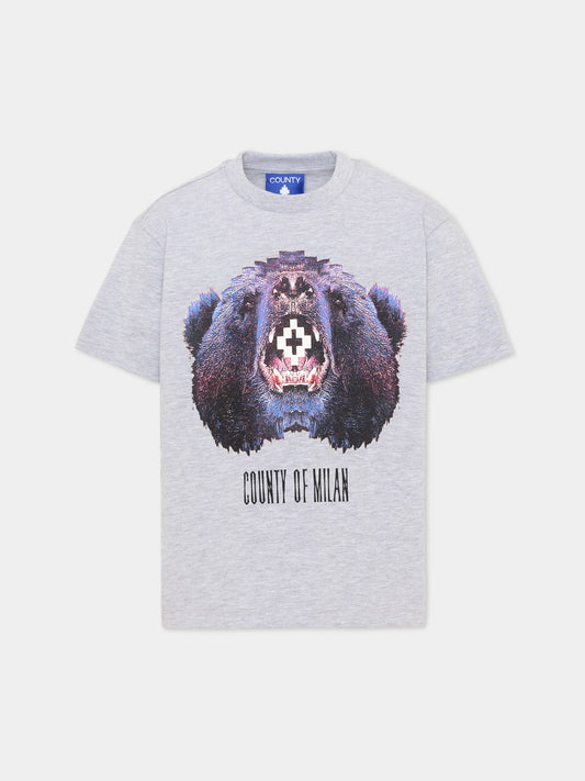 T-Shirt grigia per bambino con orso,County Of Milan Kids,F5CMJBTH080 101