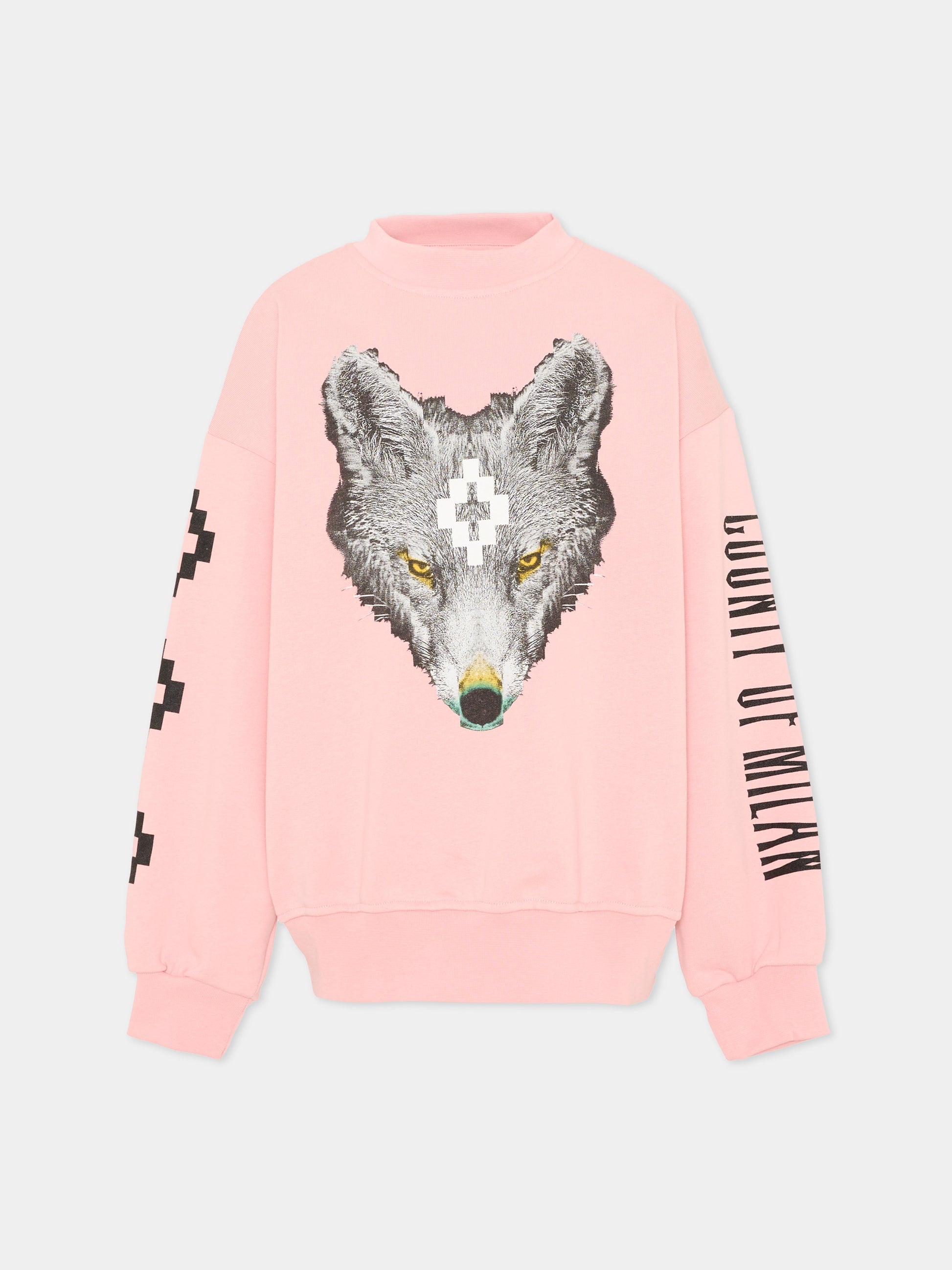 Felpa rosa per bambina con lupo,County Of Milan Kids,F5CMJGSW093 BW008