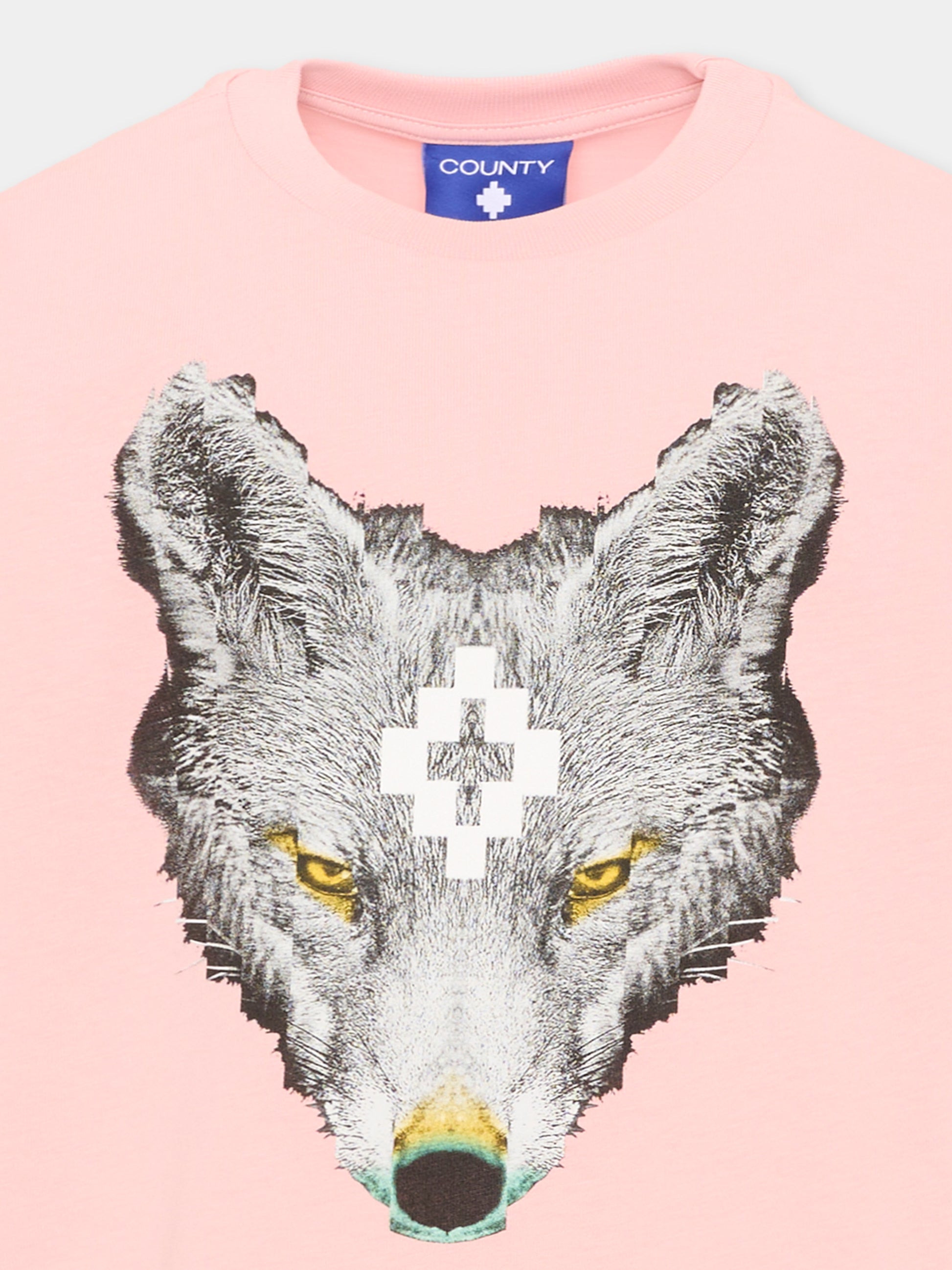T-Shirt rosa per bambina con lupo,County Of Milan Kids,F5CMJGTH089 BW008