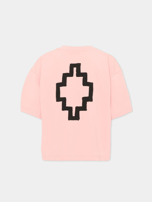 T-shirt rosa per bambina con logo,County Of Milan Kids,F5CMJGTH096 BW008