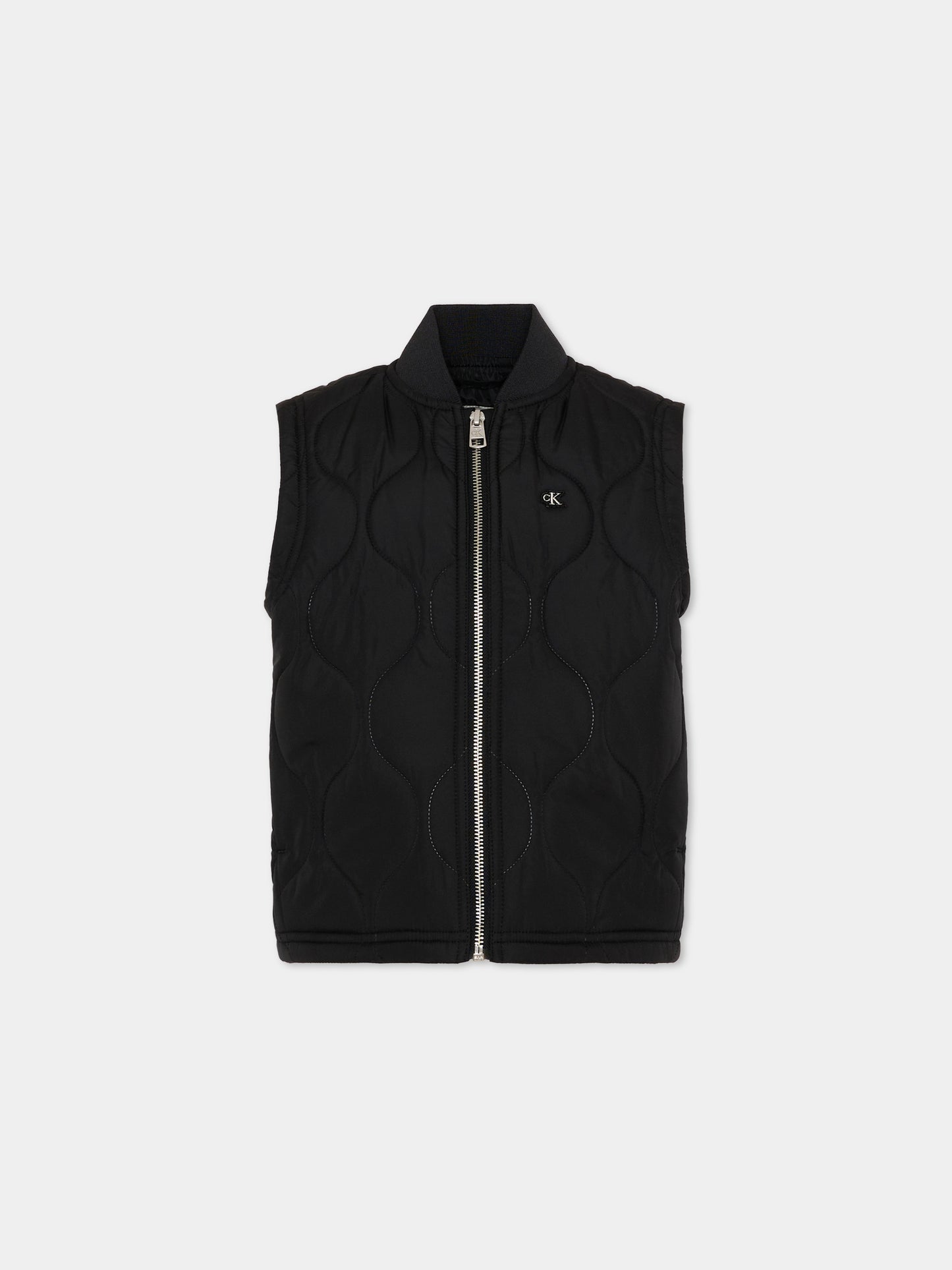 Gilet nero per bambini trapuntato con logo,Calvin Klein Kids,IB0IB02626 BEH