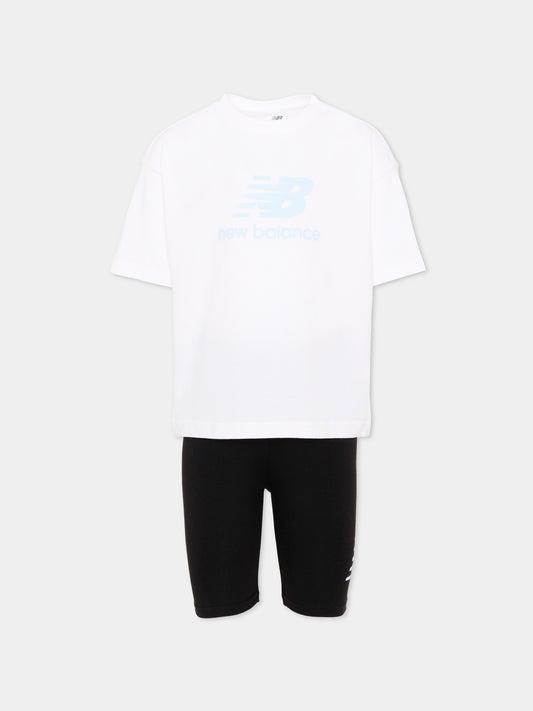 Completo sportivo bianco per bambina con logo,New Balance,LAKG0076 BWE