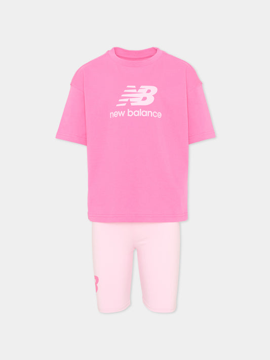 Completo sportivo rosa per bambina con logo,New Balance,LAKG0076 AAC