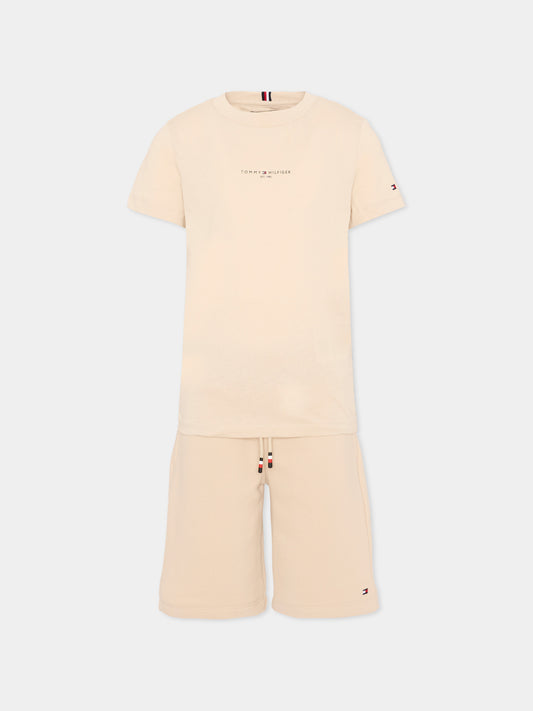 Completo sportivo beige per bambino con logo,Tommy Hilfiger Junior,KB0KB09666 ACI
