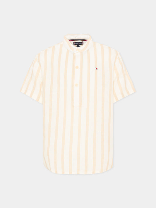Camicia beige a righe per bambino,Tommy Hilfiger Junior,KB0KB10209 ACI