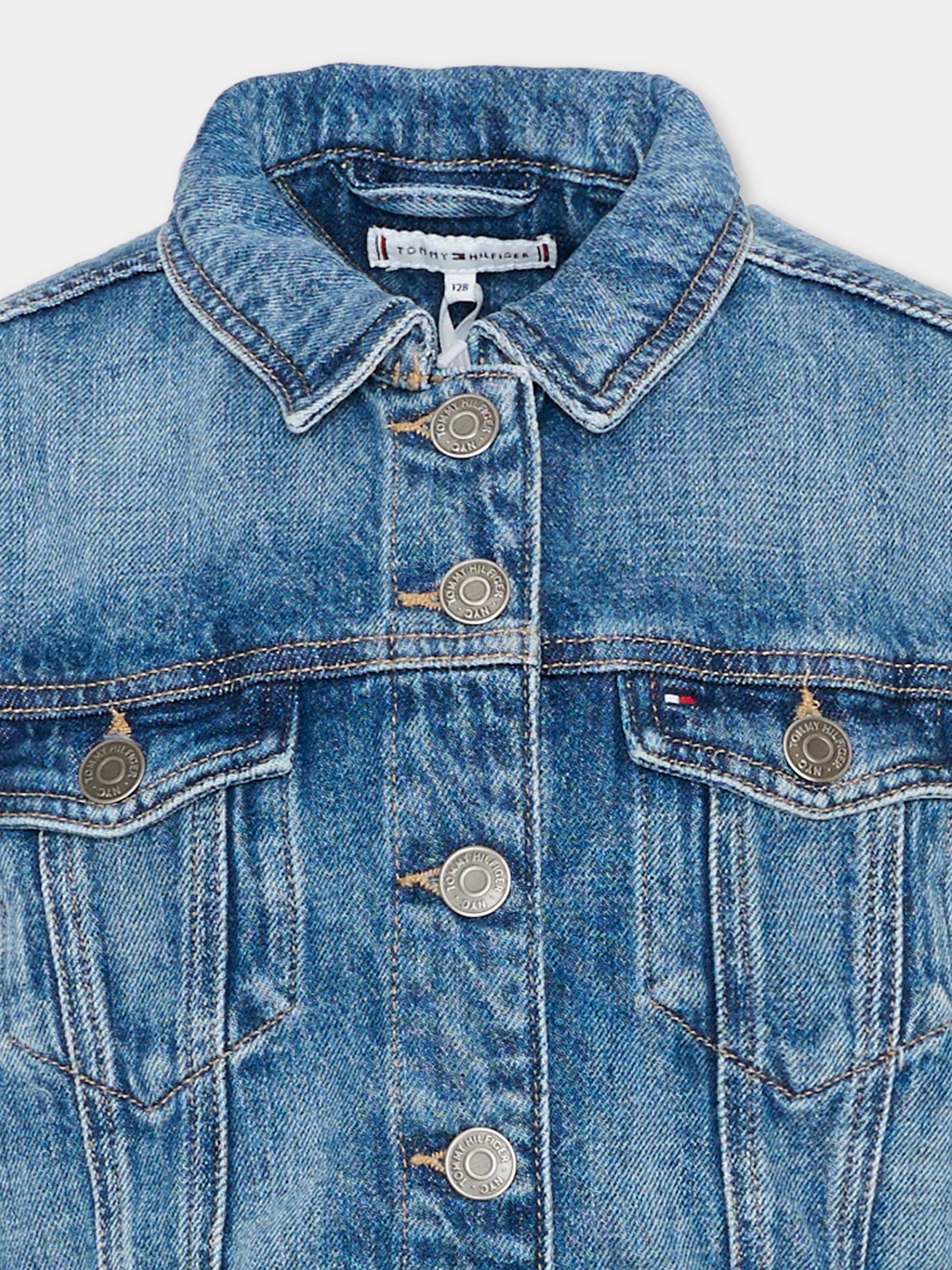 Giubbotto denim per bambina con logo,Tommy Hilfiger Junior,KG0KG09371 1A4