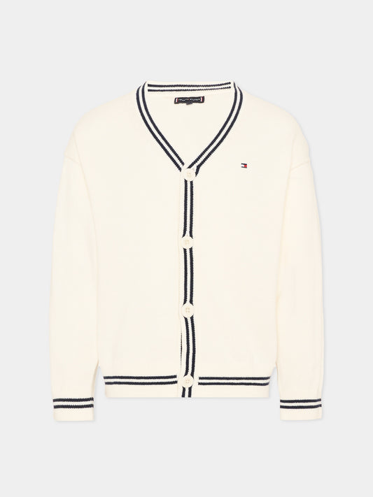 Cardigan avorio per bambino con logo,Tommy Hilfiger Junior,KB0KB10427 YA8