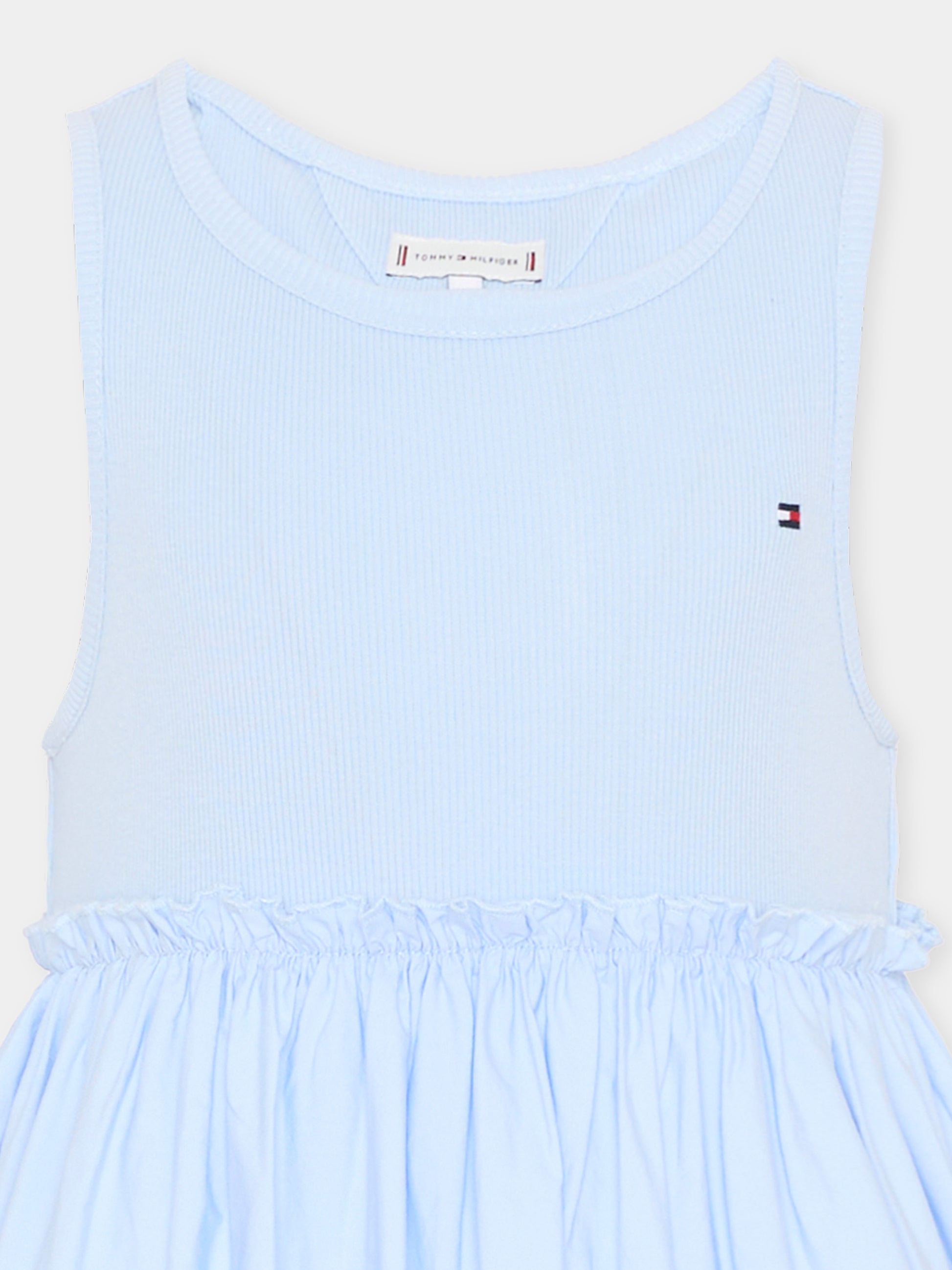 Vestito azzurro per bambina con ricamo,Tommy Hilfiger Junior,KG0KG09148 C3Q