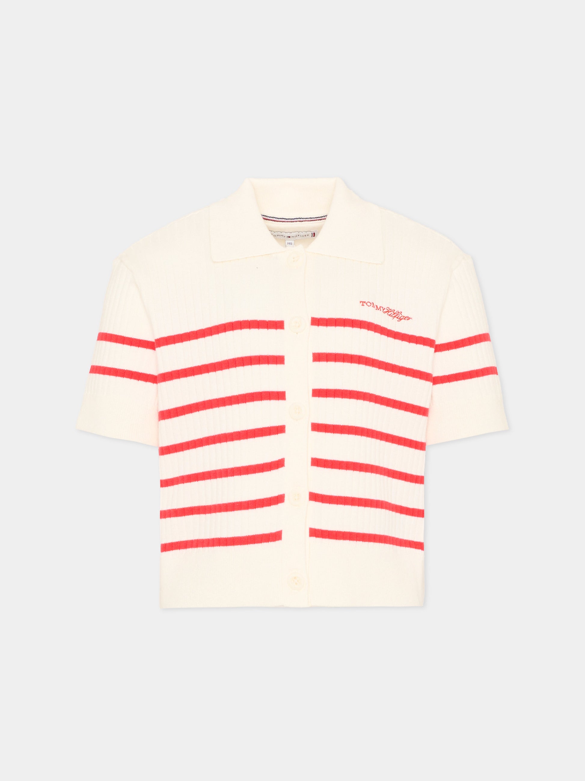 Polo bianca per bambina a righe con logo,Tommy Hilfiger Junior,KG0KG09379 XK3