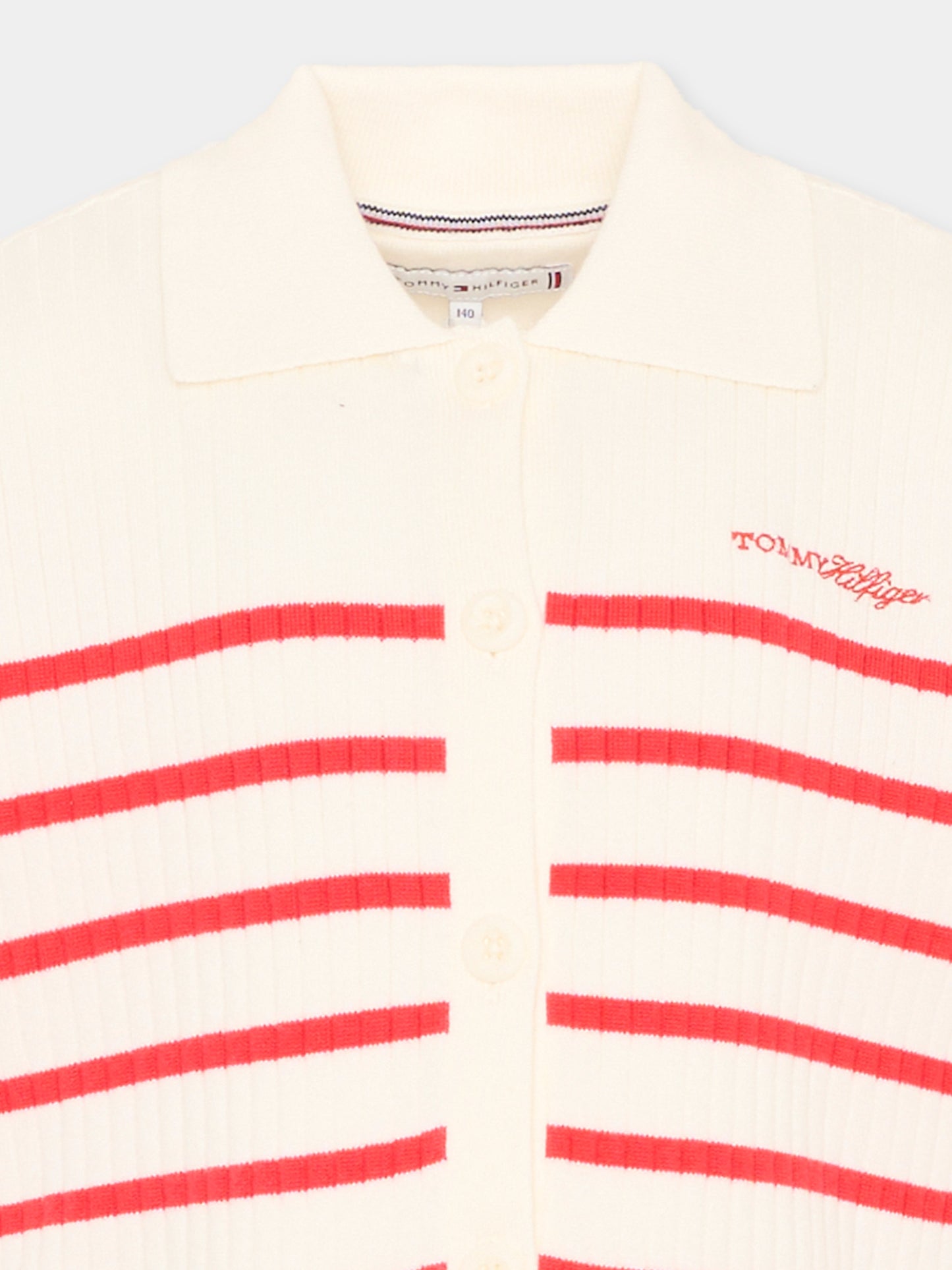 Polo bianca per bambina a righe con logo,Tommy Hilfiger Junior,KG0KG09379 XK3