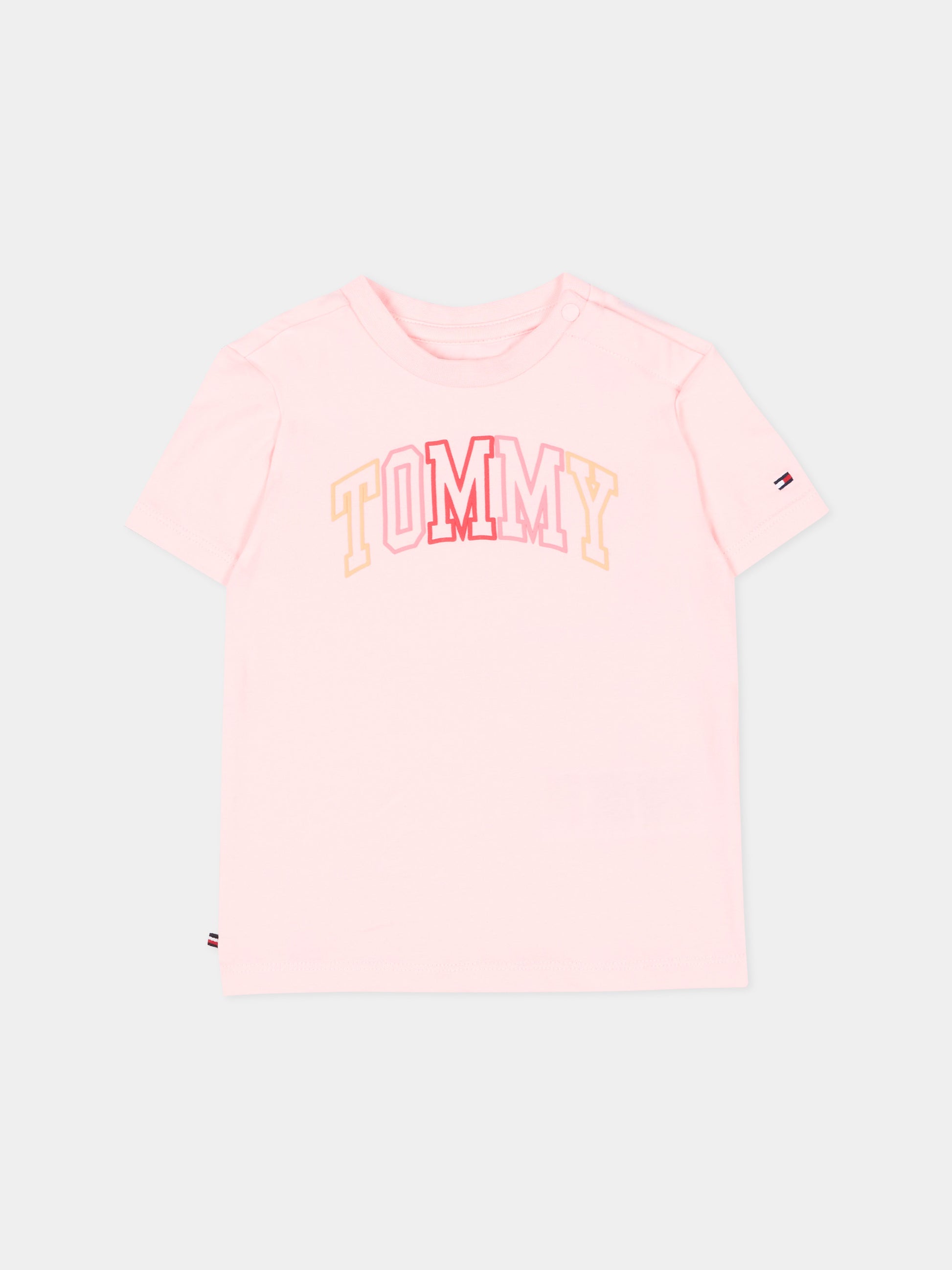T-Shirt rosa per neonata con logo,Tommy Hilfiger Junior,KN0KN02354 TH3