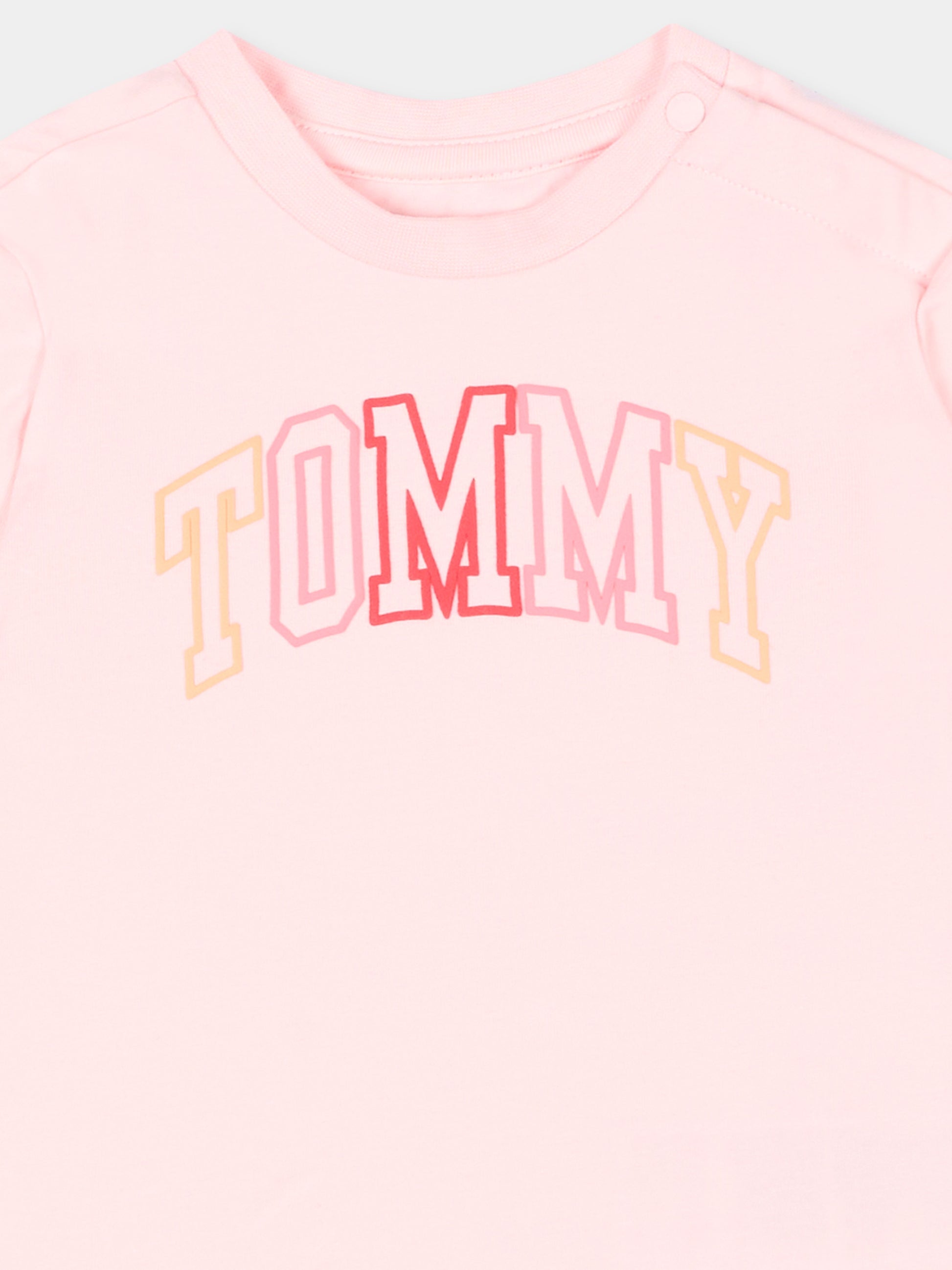 T-Shirt rosa per neonata con logo,Tommy Hilfiger Junior,KN0KN02354 TH3