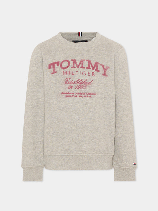 Felpa grigia per bambino con logo,Tommy Hilfiger Junior,KB0KB10337 A1G