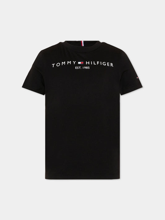 T-shirt nera per bambini con logo,Tommy Hilfiger Junior,KS0KS00210 BDS