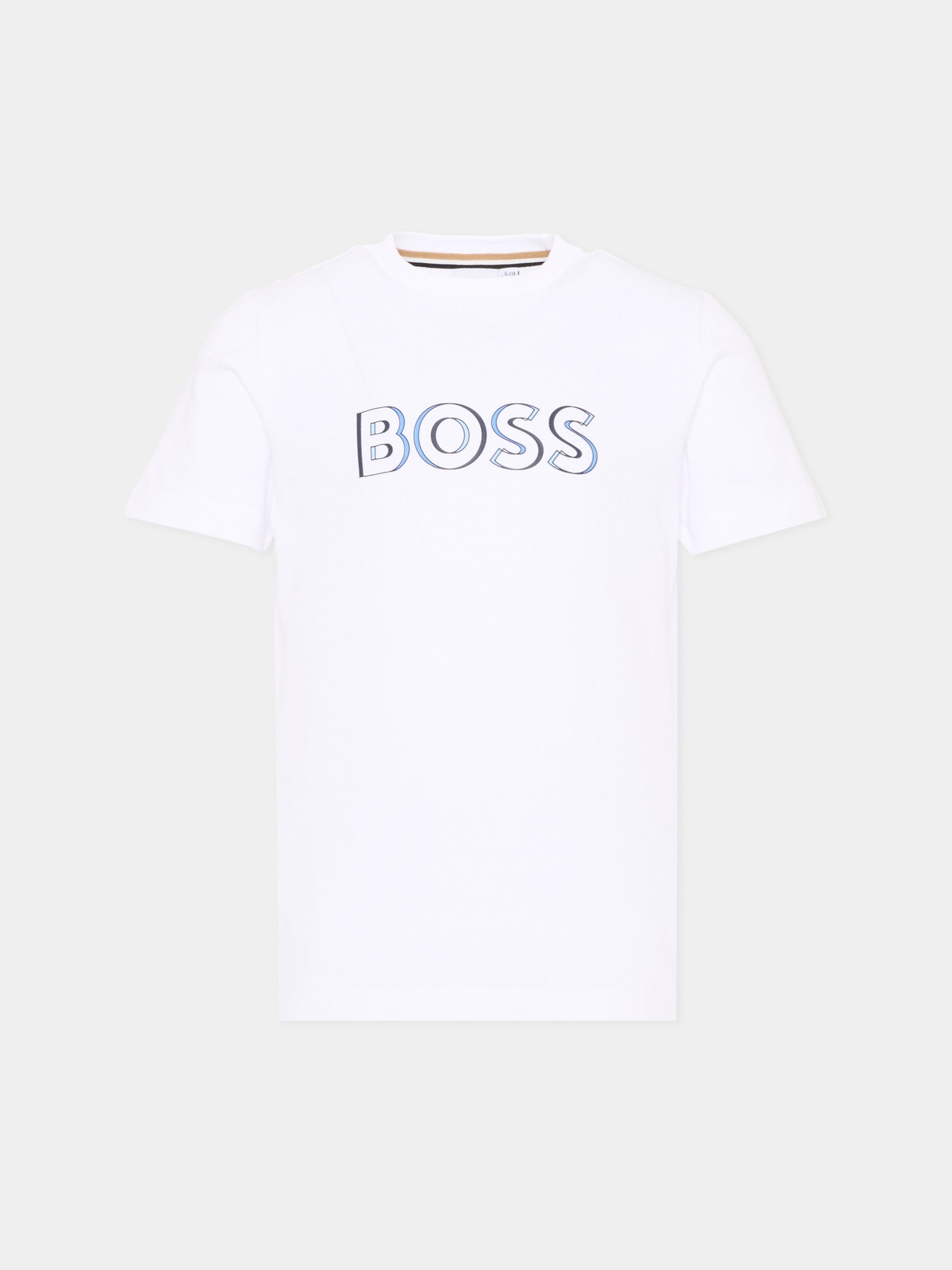 T-Shirt bianca per bambino con logo,Boss,J52034 10P