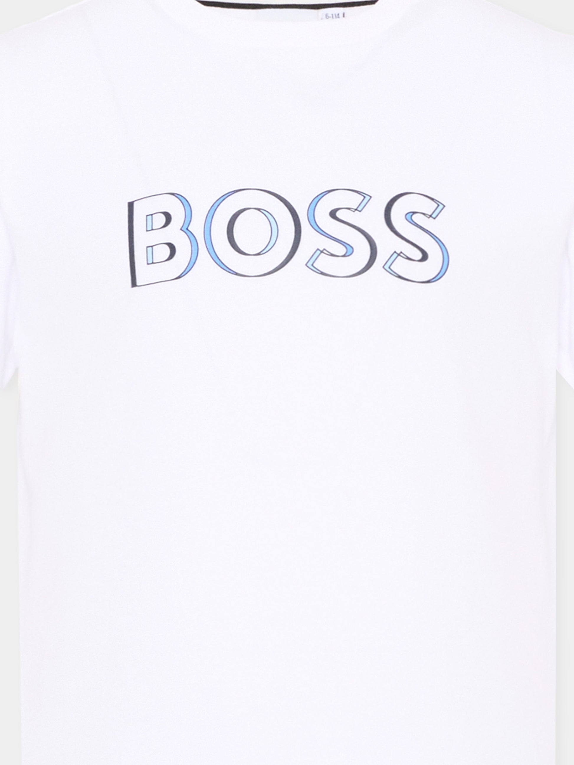 T-Shirt bianca per bambino con logo,Boss,J52034 10P