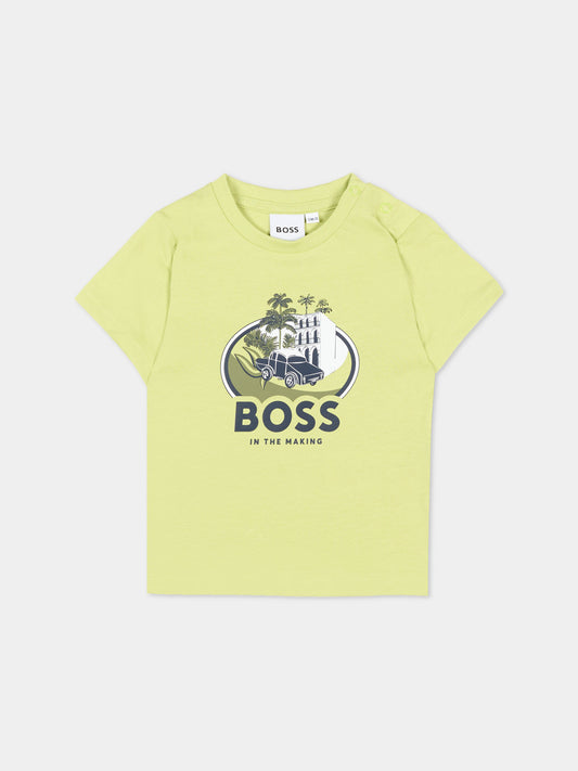 T-Shirt verde per neonato con logo,Boss,J52110 607