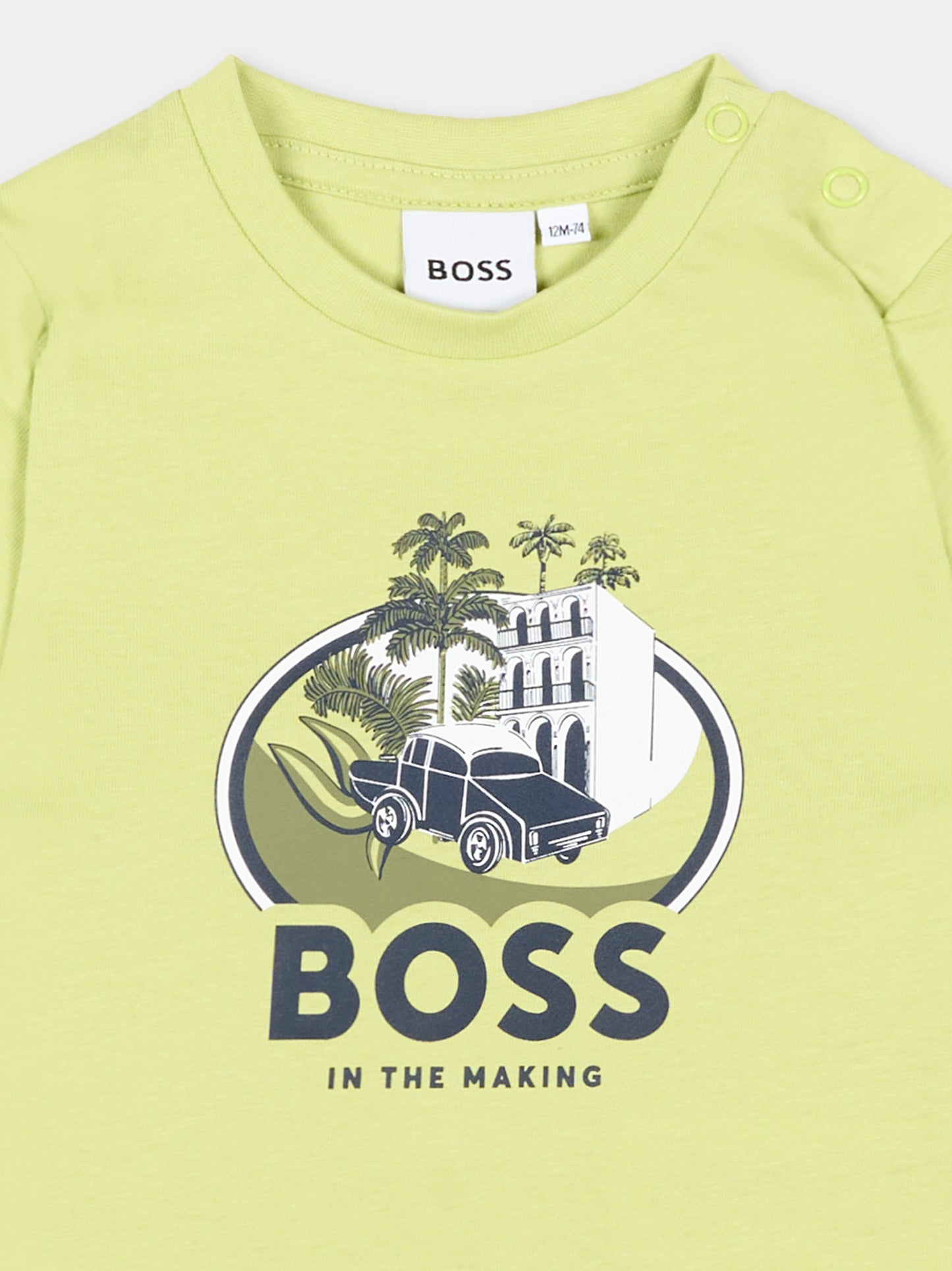 T-Shirt verde per neonato con logo,Boss,J52110 607
