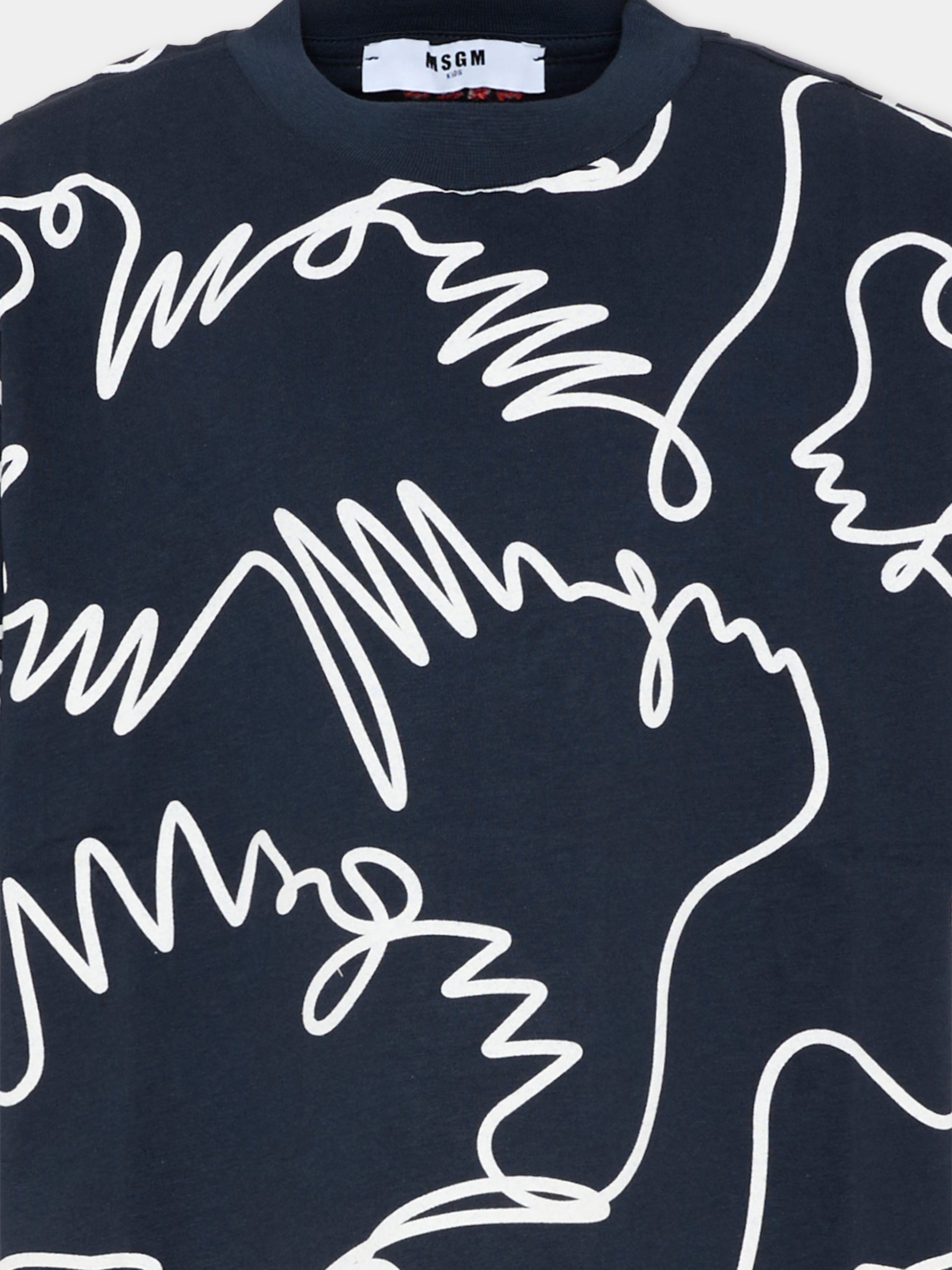 T-Shirt blu per bambini con stampa grafica,Msgm Kids,S6MSJUTH170 MS072