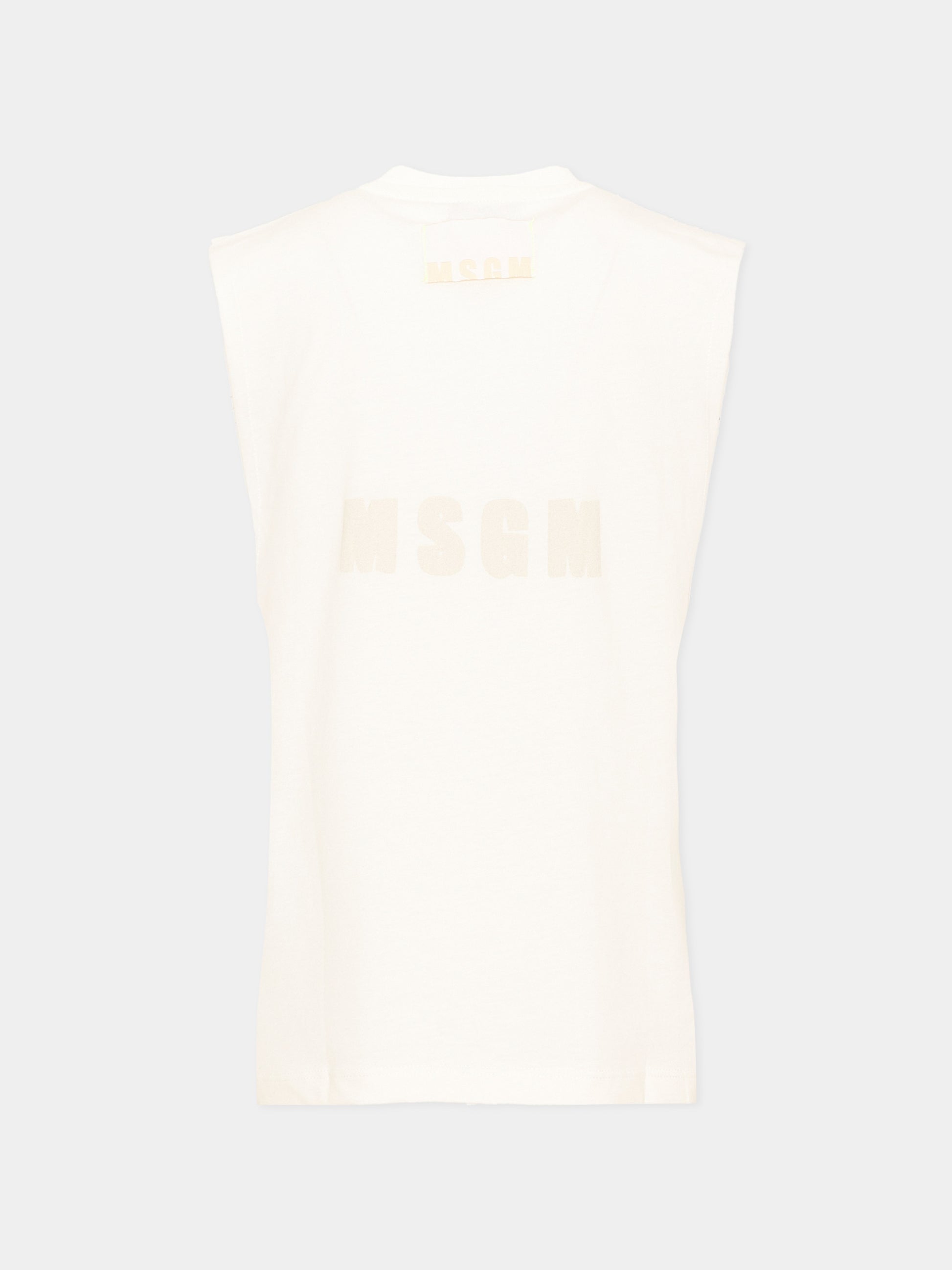 Canotta bianca per bambini con logo,Msgm Kids,S6MSJUTH150 002