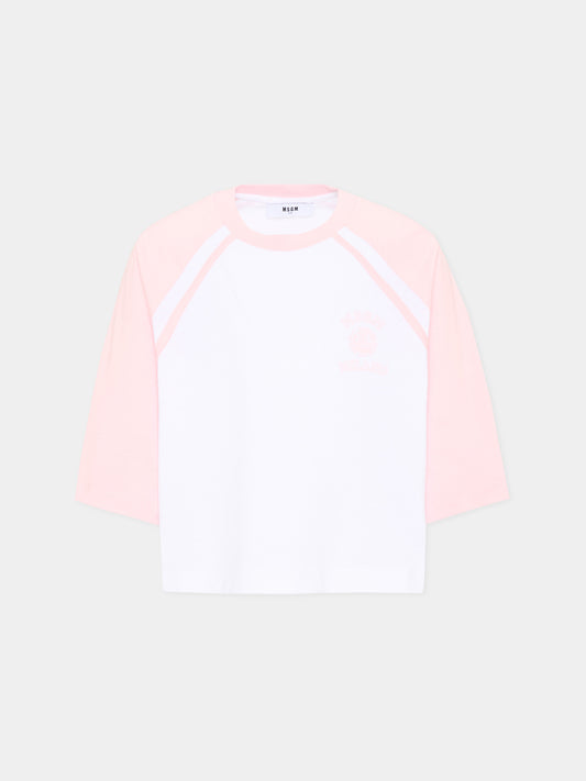 T-Shirt bianca per bambina con logo,Msgm Kids,S6MSJGTH024 001/78