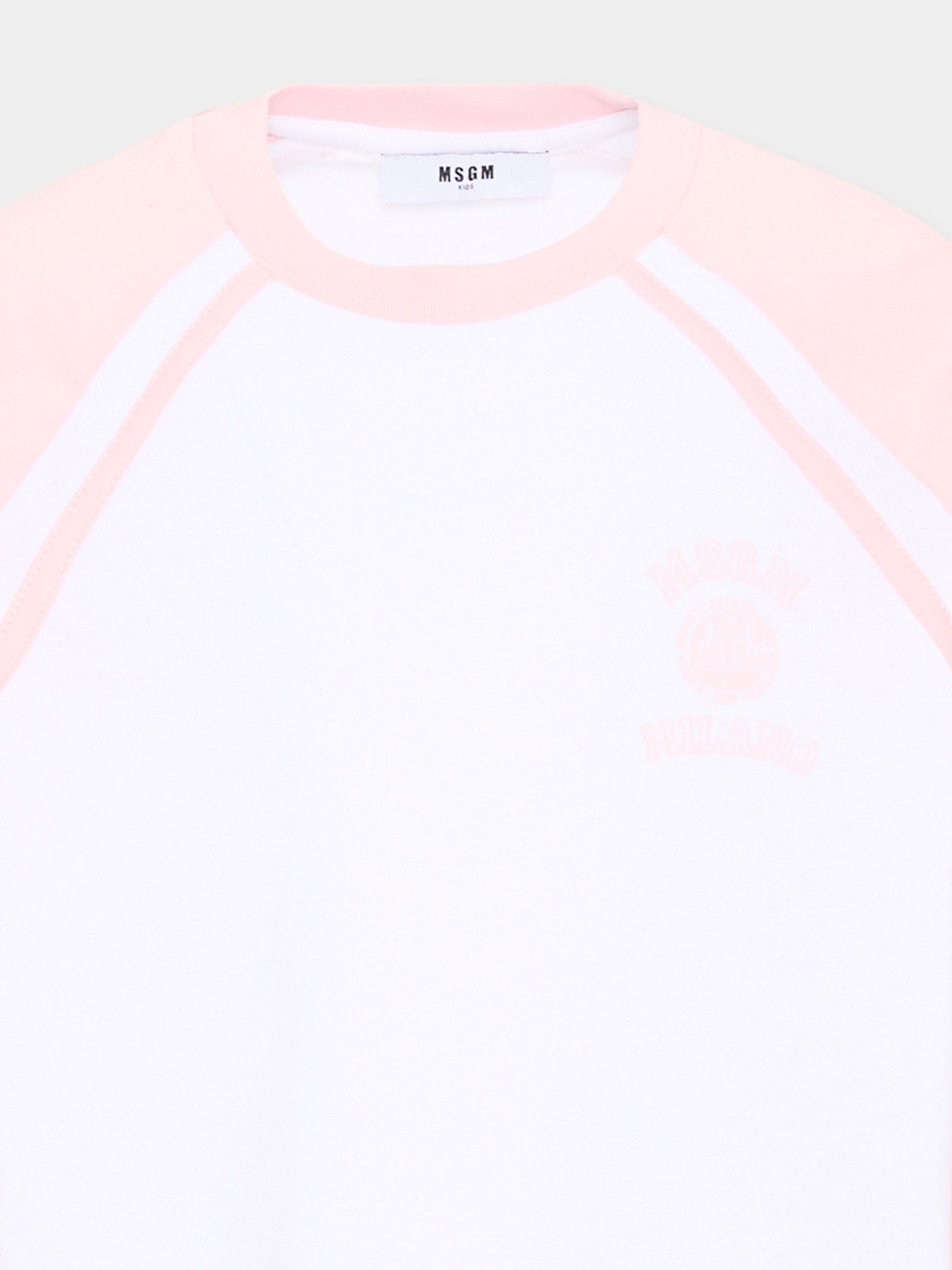 T-Shirt bianca per bambina con logo,Msgm Kids,S6MSJGTH024 001/78
