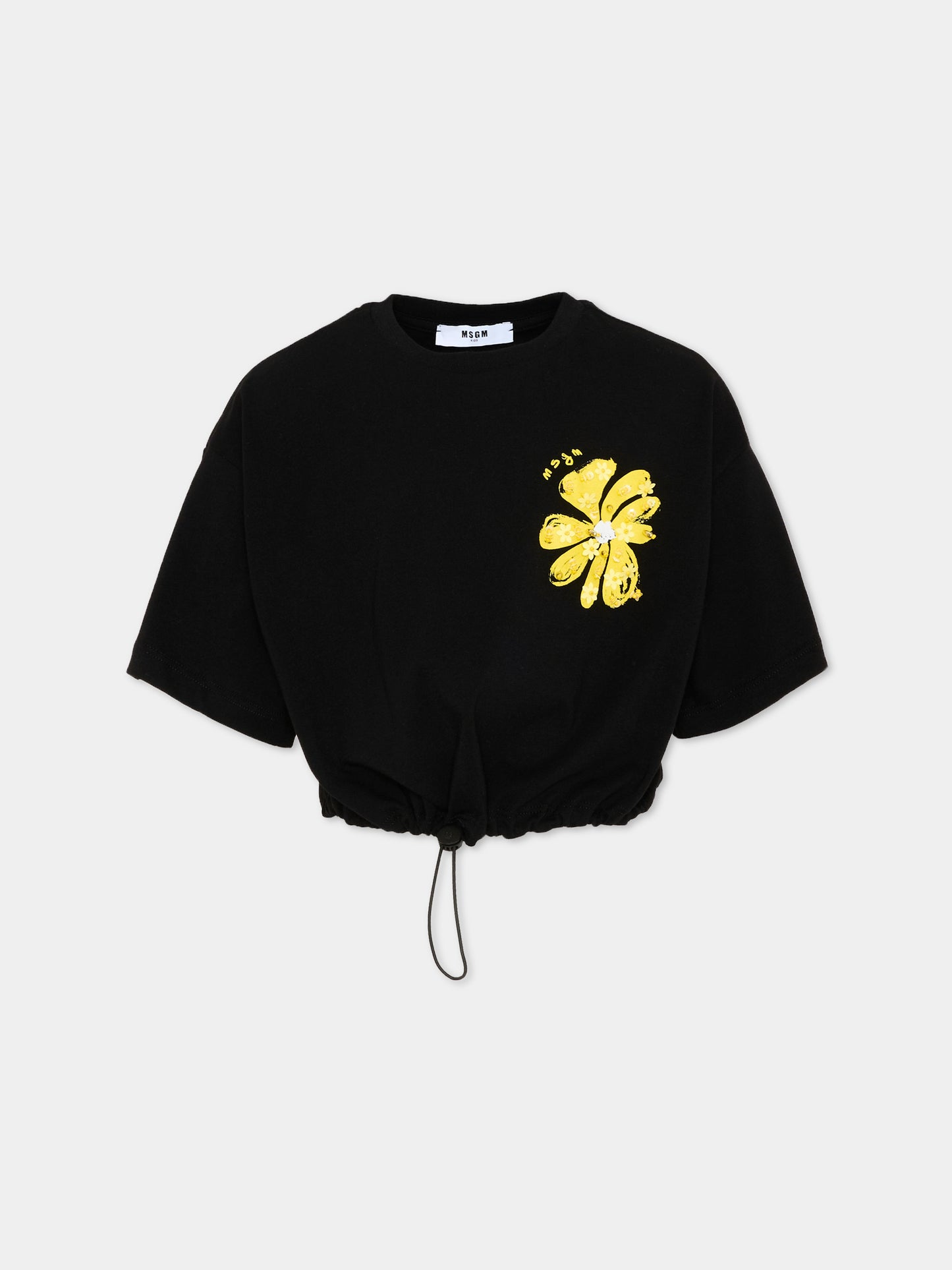 T-Shirt nera per bambina con fiore,Msgm Kids,S6MSJGTH106 110