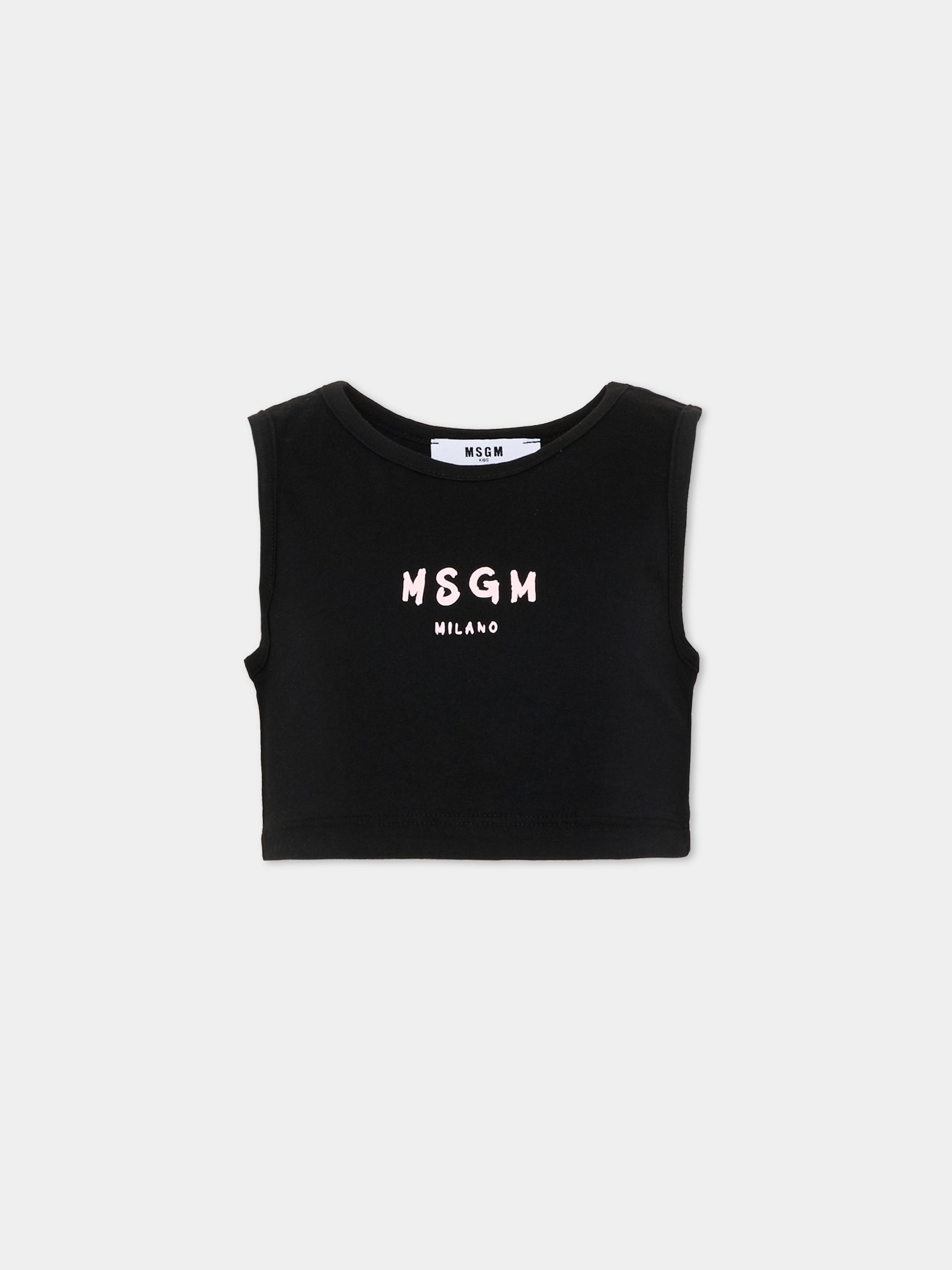 Top nero cropped per bambina con logo,Msgm Kids,S6MSJGTO011 110/88