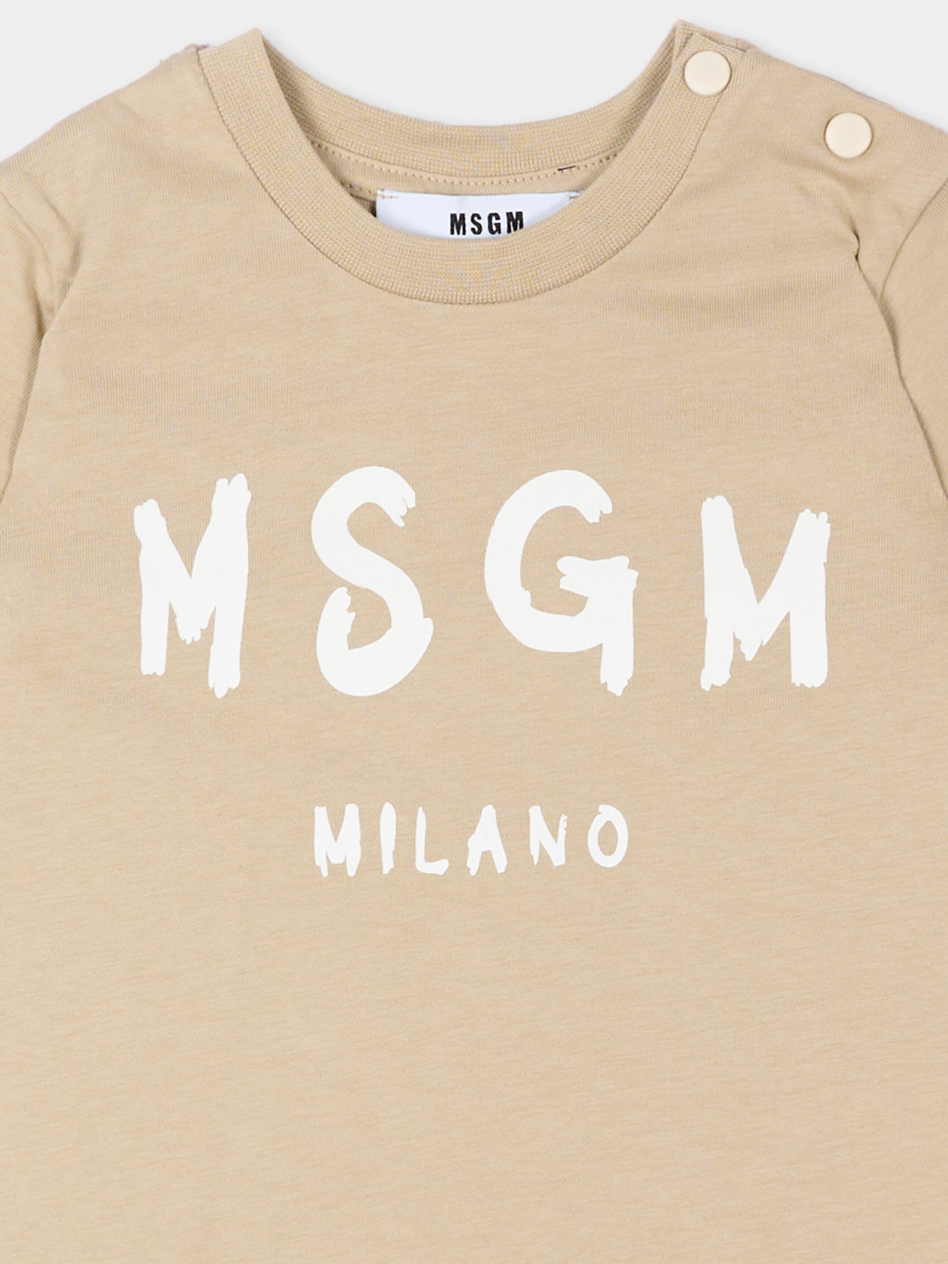 T-shirt beige per neonati con logo,Msgm Kids,S6MSUNTH266 092