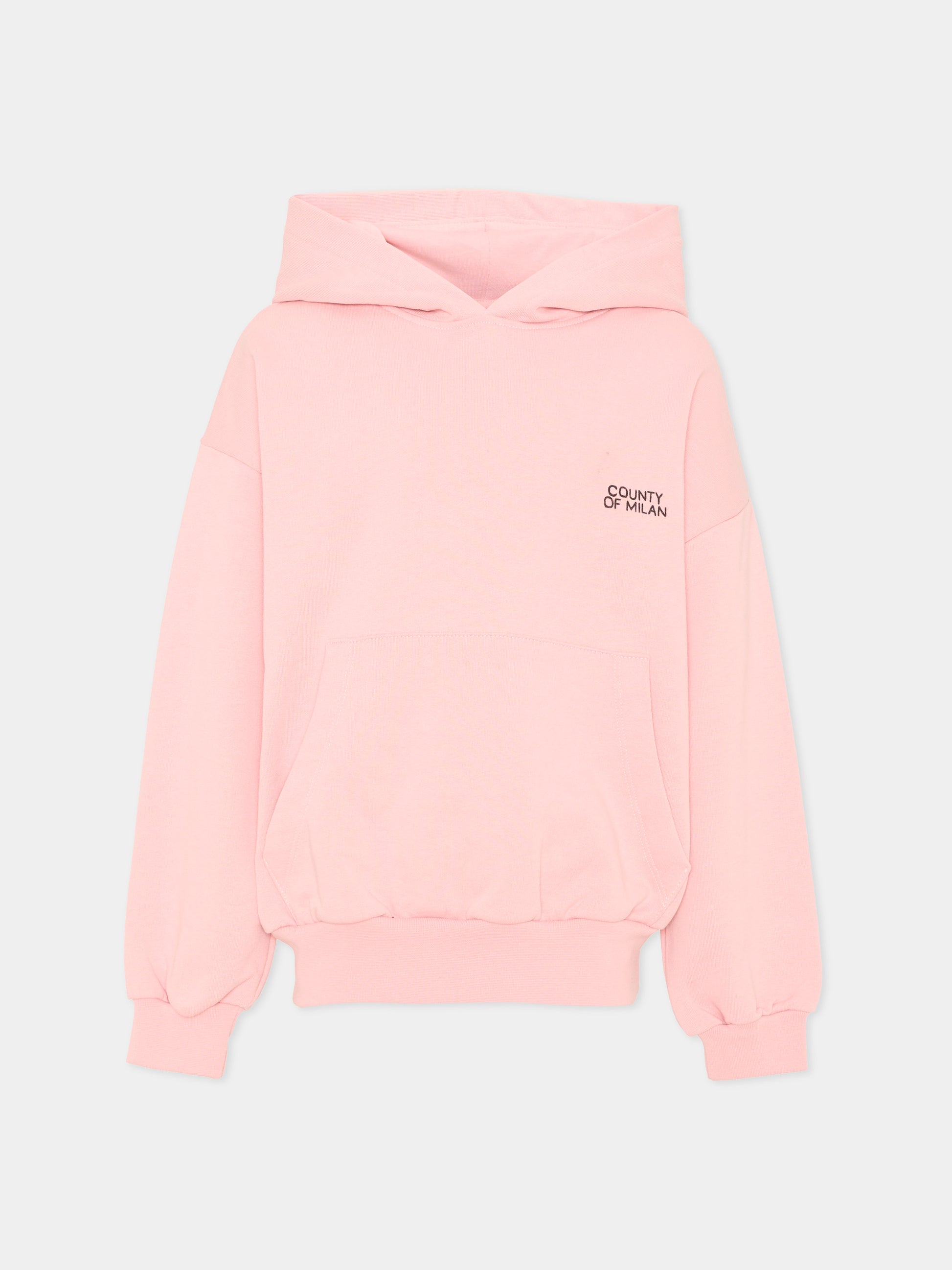 Felpa rosa con cappuccio per bambina con logo,County Of Milan Kids,F5CMJGHS095 BW008