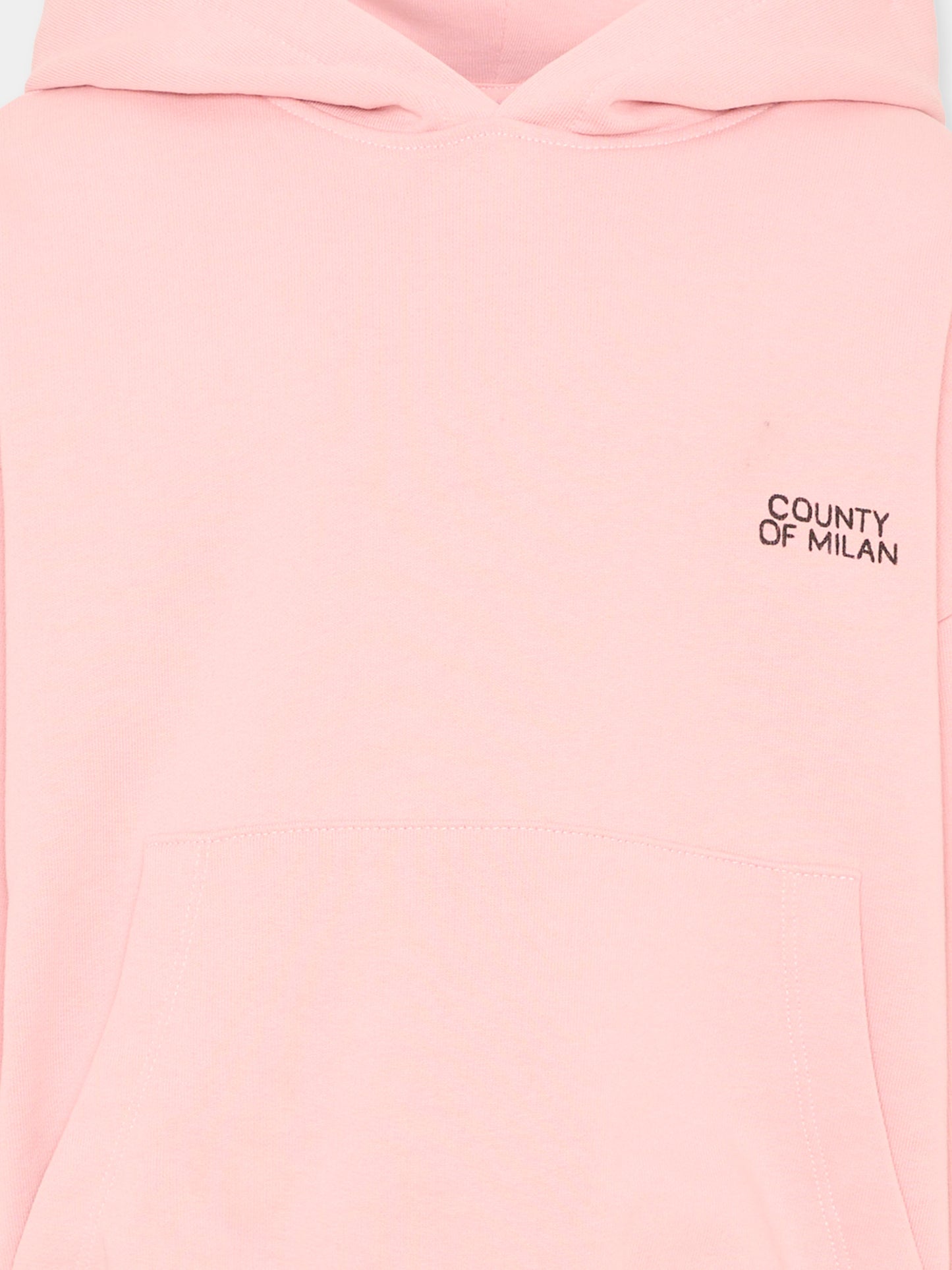 Felpa rosa con cappuccio per bambina con logo,County Of Milan Kids,F5CMJGHS095 BW008
