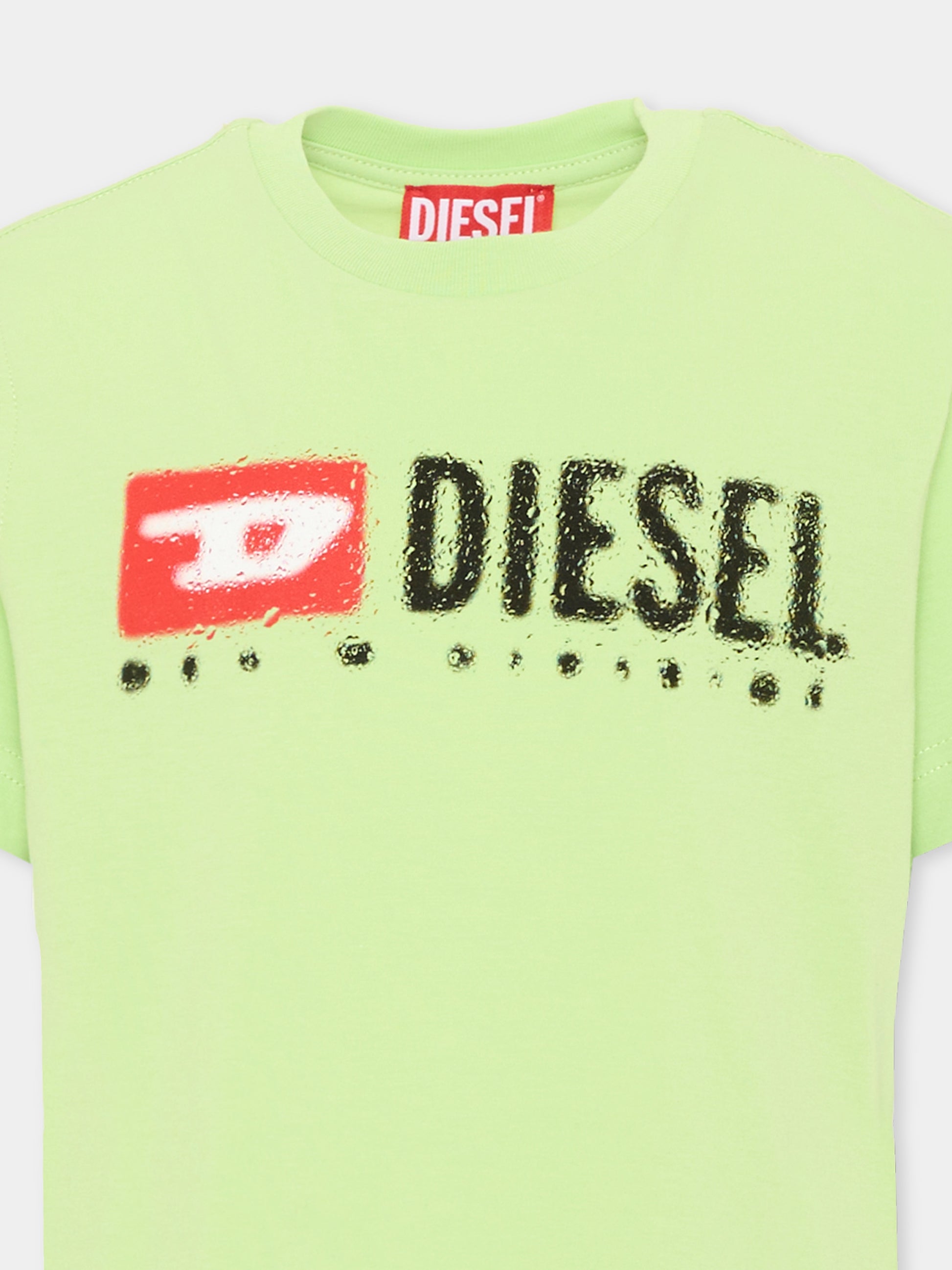 T-Shirt verde per bambino con logo,Diesel,J02475 00YI9 K504
