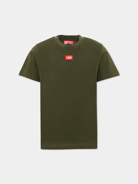 T-Shirt verde per bambino con logo,Diesel,J02501 0GRAI K513