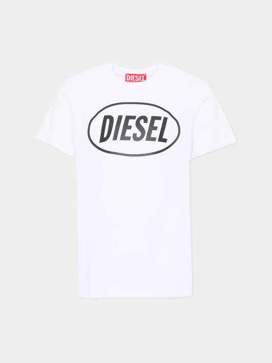 T-Shirt bianca per bambino con logo,Diesel,J02464 KYAR1 K100