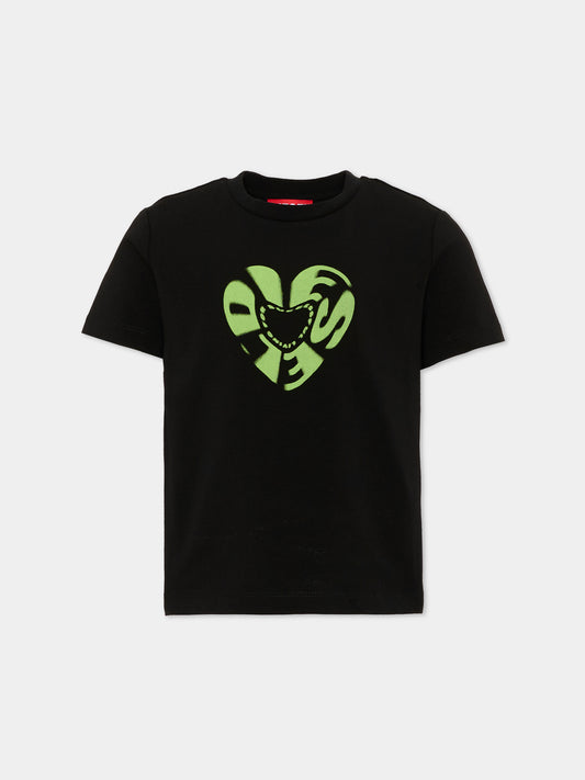 T-Shirt nera per bambina con logo,Diesel,J02450 0AFAA K900