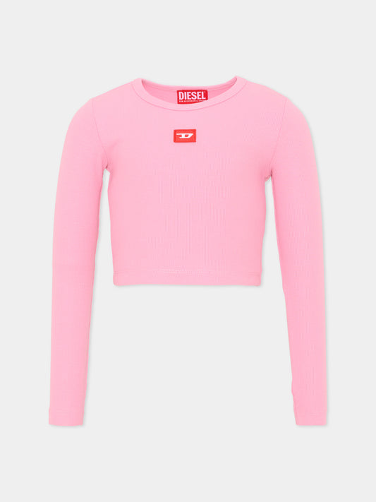 T-Shirt rosa per bambina con logo,Diesel,J02452 KYAZY K399