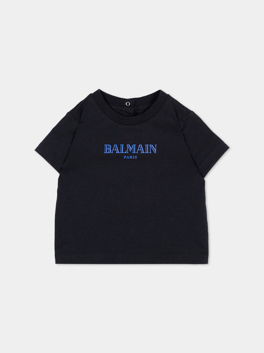T-Shirt blu per bambini con logo,Balmain Kids,BX8541 Z3186 621BL