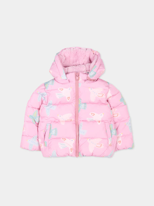 Piumino rosa per neonata con uccellini,Stella Mccartney Kids,TX2067 Z3221 568MC