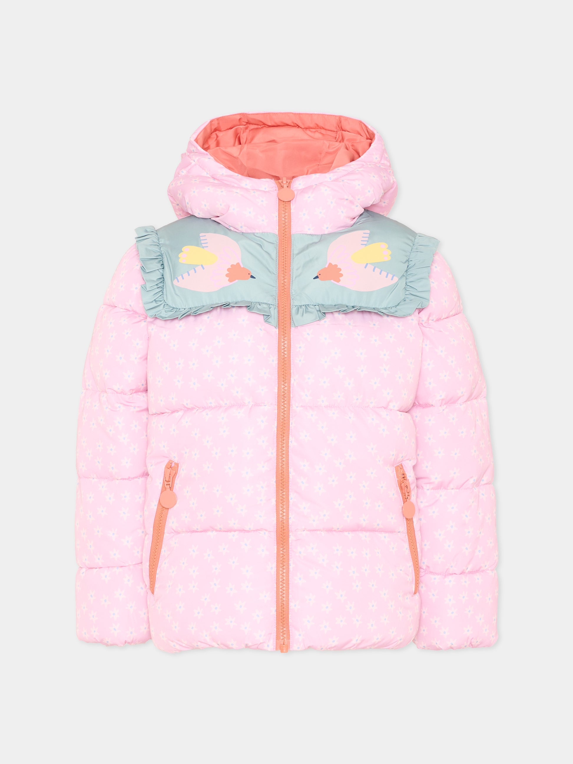 Piumino rosa per bambina con fiori,Stella Mccartney Kids,TX2A77 Z3066 568MC