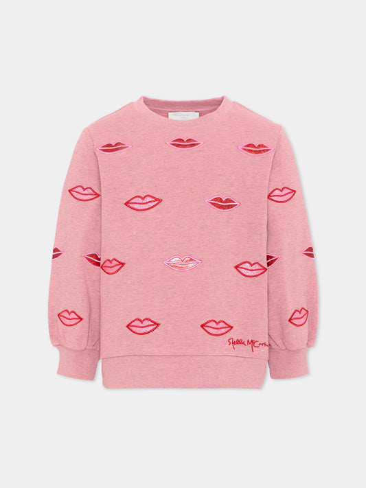 Felpa rosa per bambina con labbra,Stella Mccartney Kids,TX4C30 Z3061 883