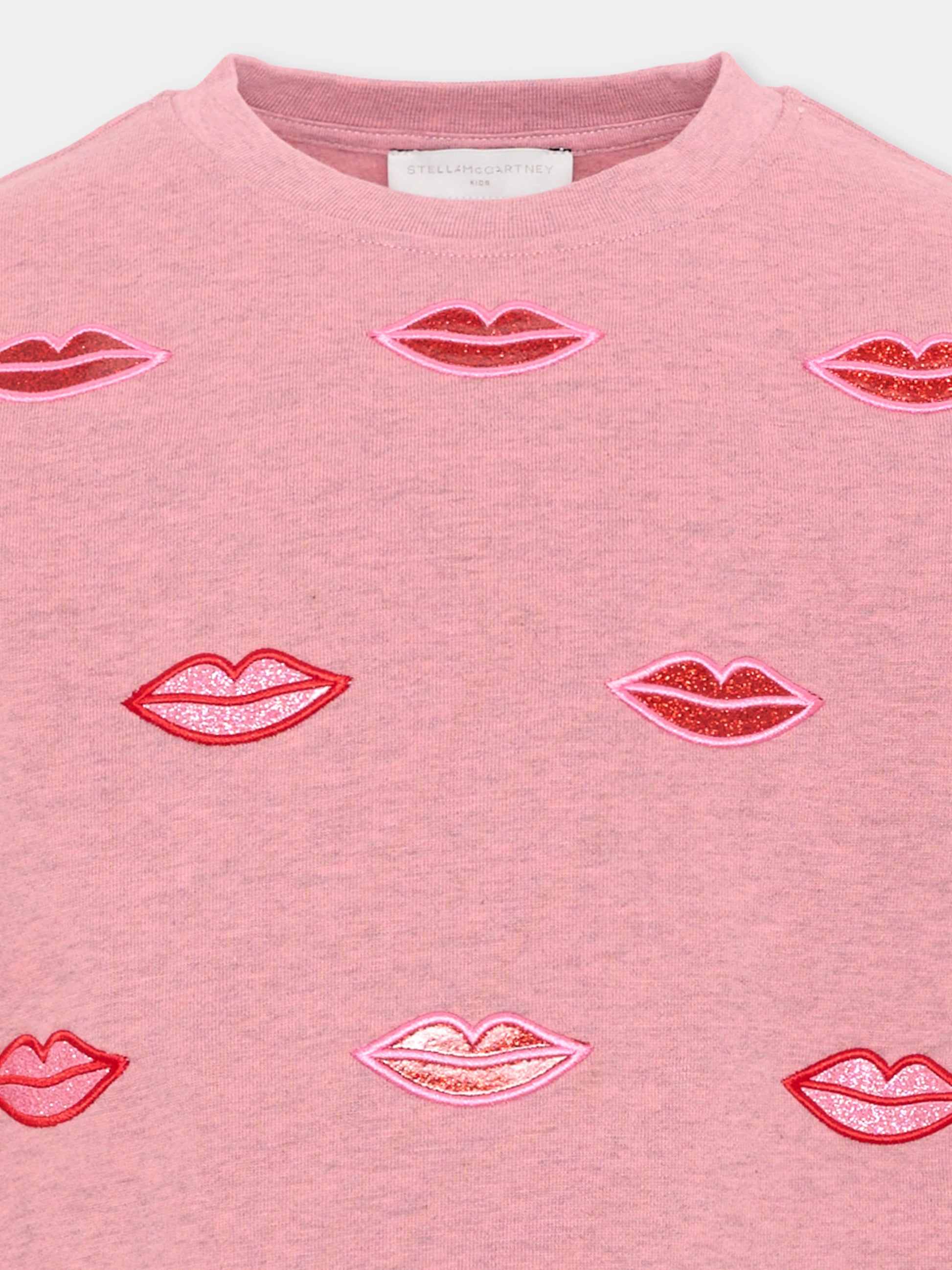 Felpa rosa per bambina con labbra,Stella Mccartney Kids,TX4C30 Z3061 883