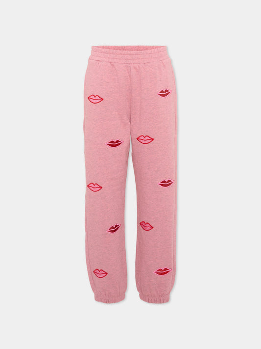 Pantaloni sportivi rosa per bambina con labbra,Stella Mccartney Kids,TX6C90 Z3061 883