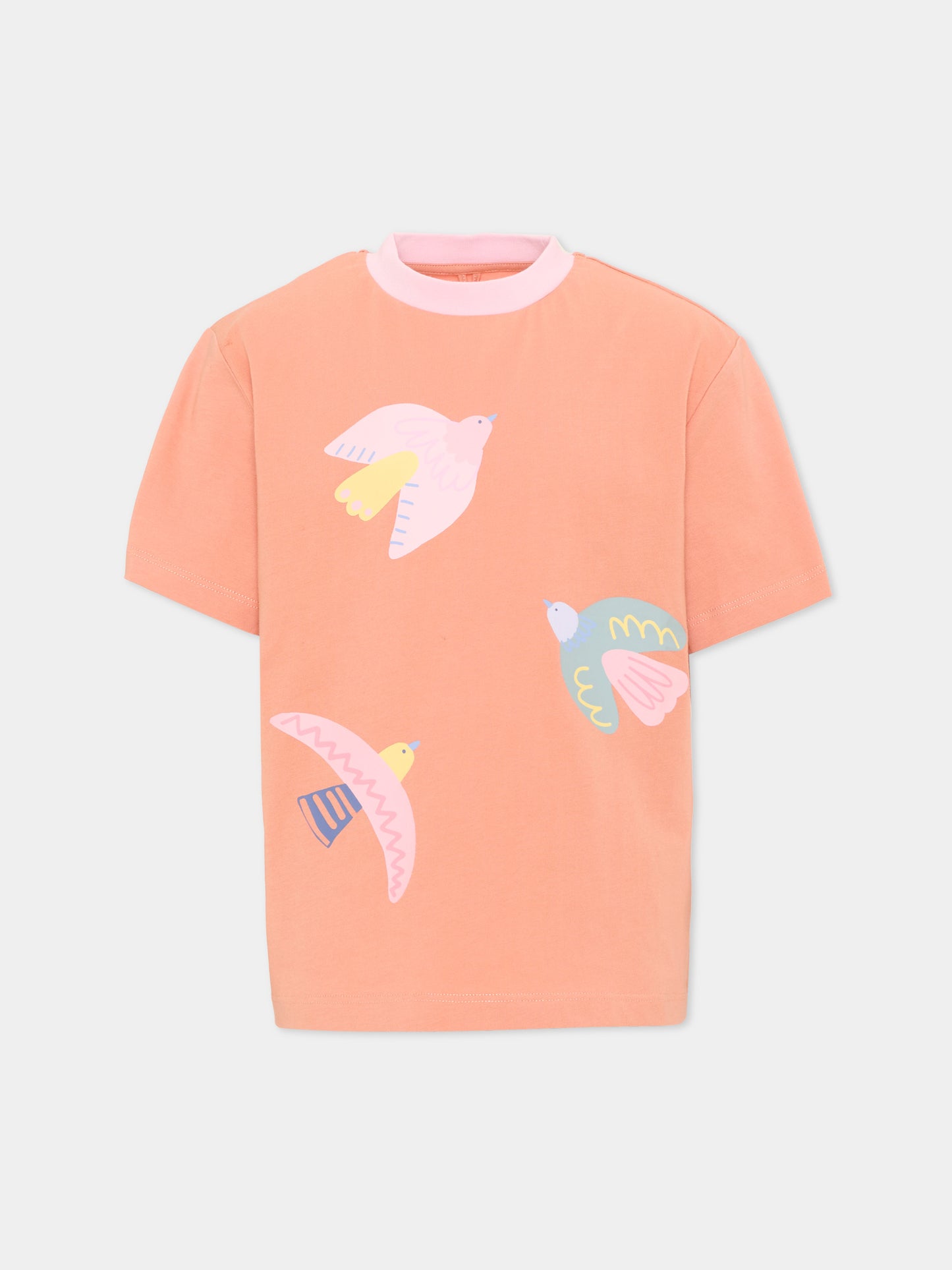 T-shirt arancione per bambina con uccellini,Stella Mccartney Kids,TX8D11 Z0434 466